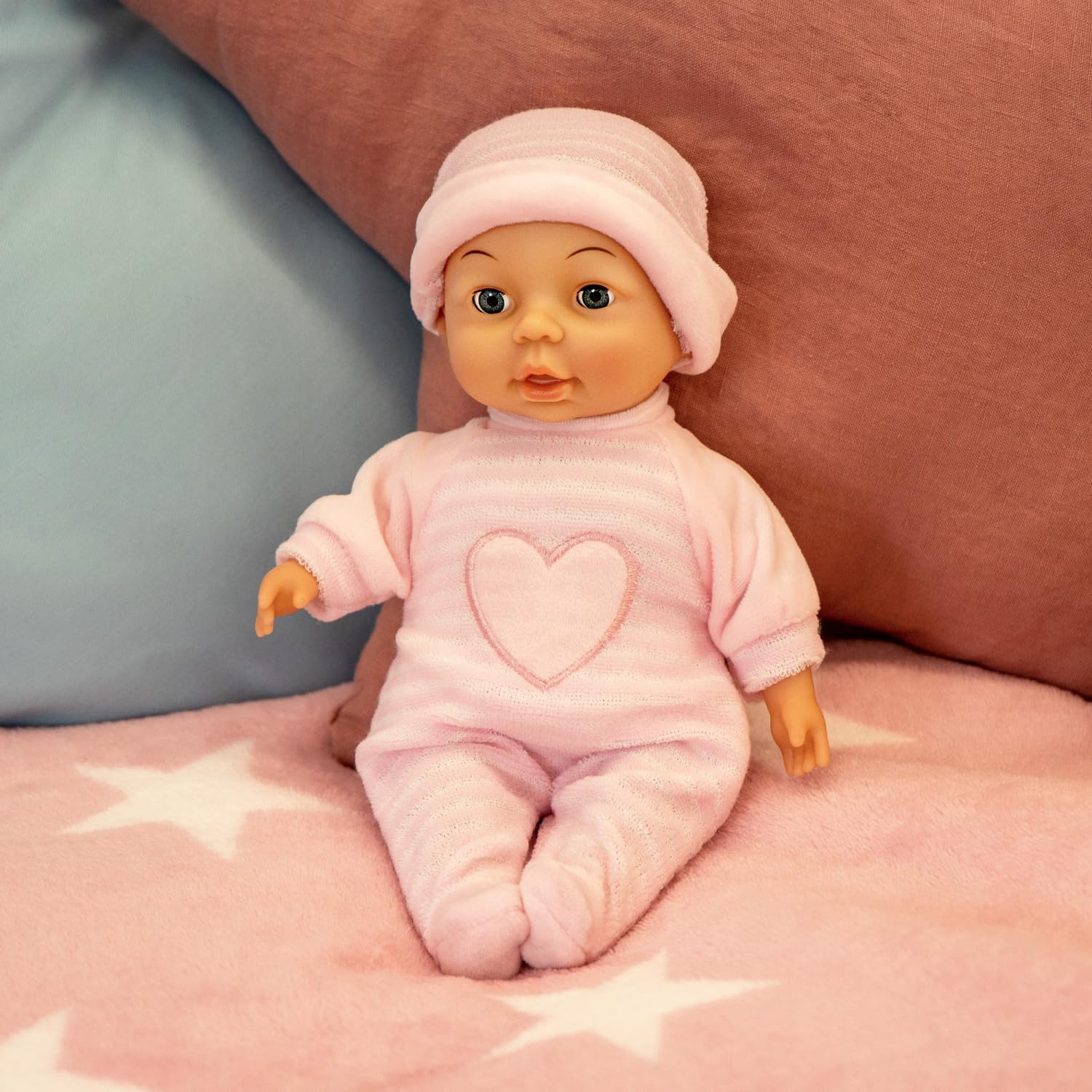 Bayer Design My First Baby Soft Doll - 11 inch Toddler Doll with Realistic Sleeping Eyes, Pink Outfit