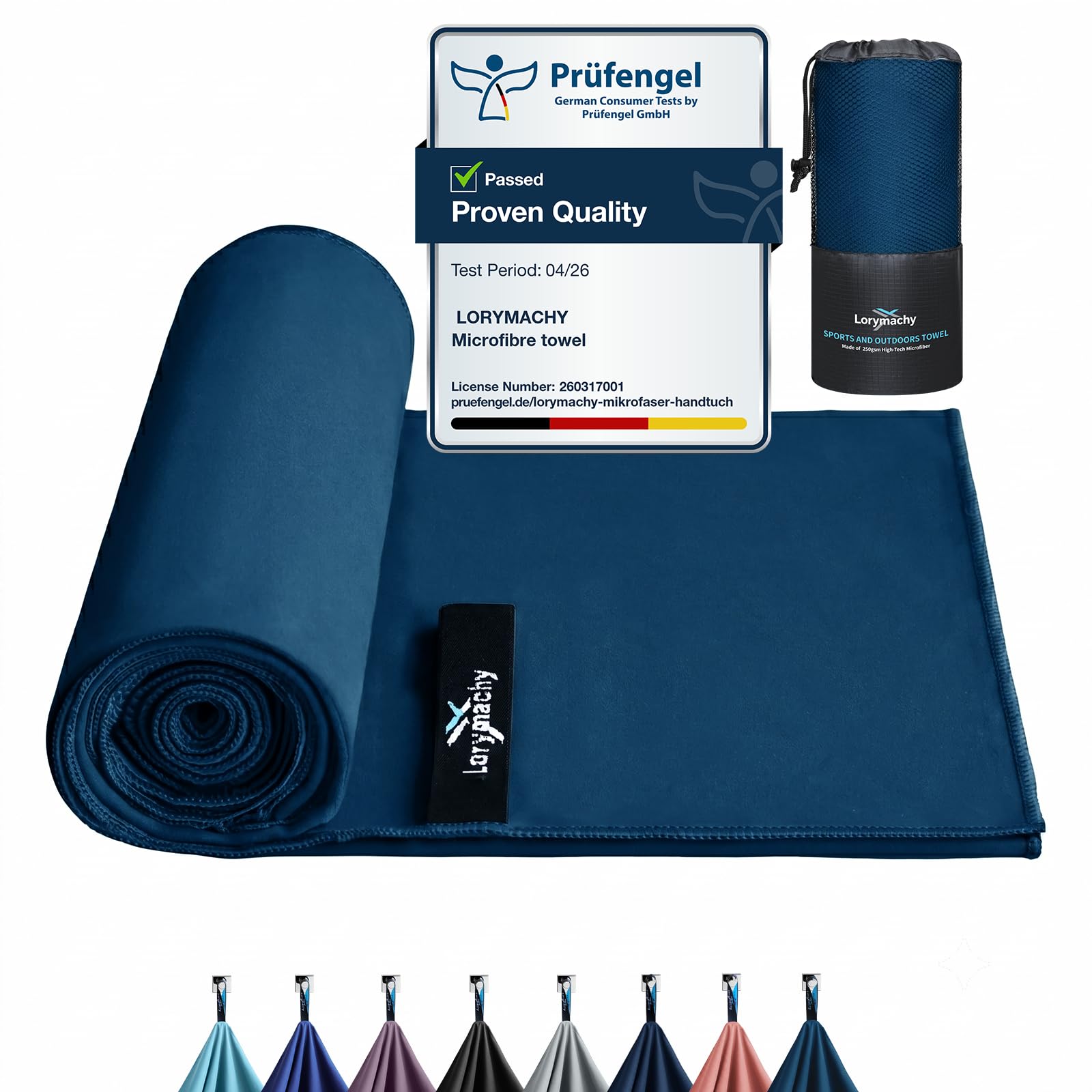 Lorymachy Microfibre Towel - 80×160cm Quick Dry Towels for Adults | 250 GSM, Lightweight & Highly Absorbent, Microfibre Beach Towel for Gym, Yoga, Travel, Camping and Hiking, Lake Blue