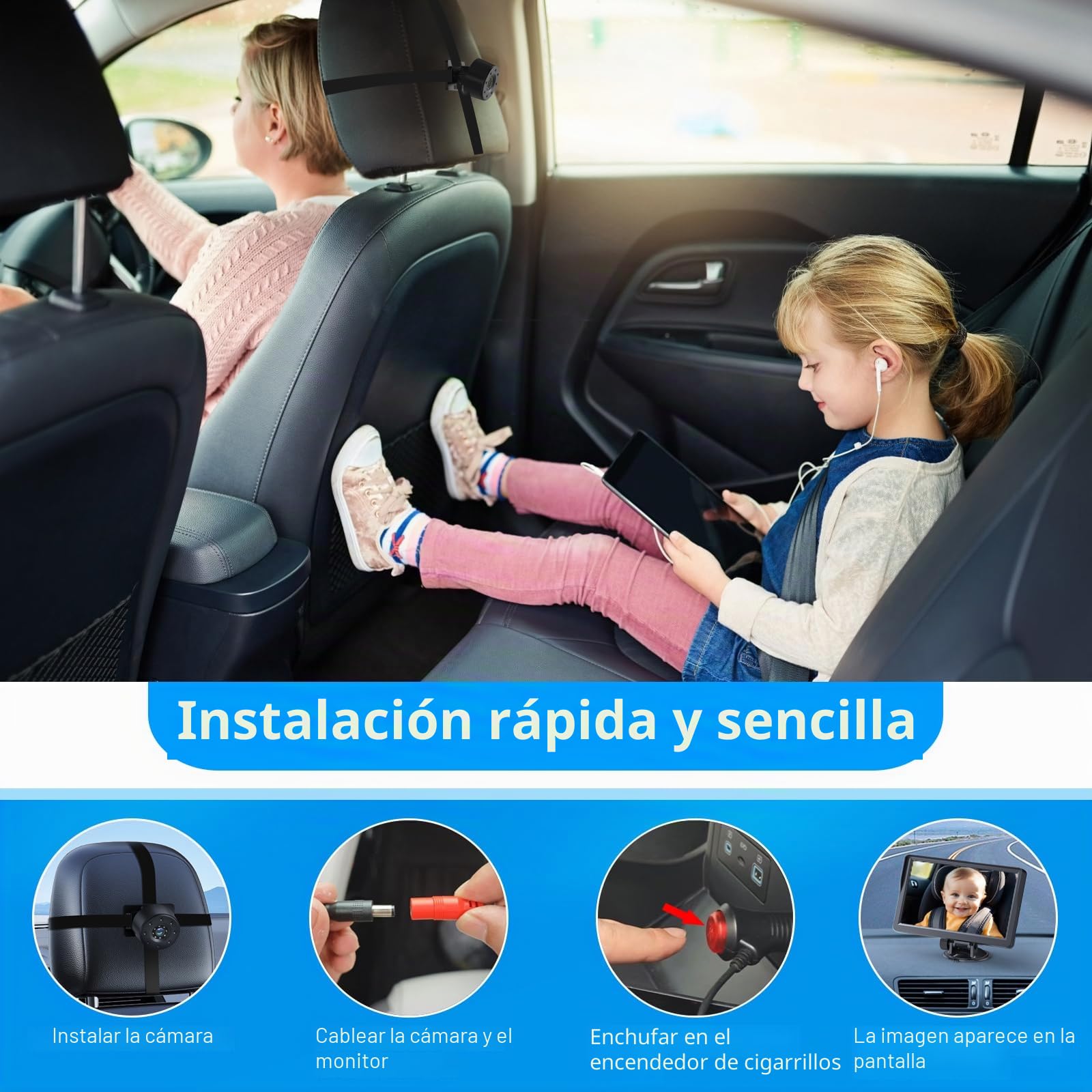 Cámara de coche para bebé de 7 pulgadas, 1080p IR visión nocturna espejo de coche para bebé con gran angular de 178°, pantalla IPS HD, monitor de orientación trasera, conducción segura para nuevos