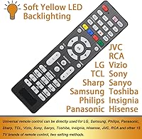 Vista 4 de Control remoto universal de TV con botón de iluminación compatible con LG, Samsung, Philips, Panasonic, Sharp TCL, Vizio, Sony, Sanyo, Toshiba