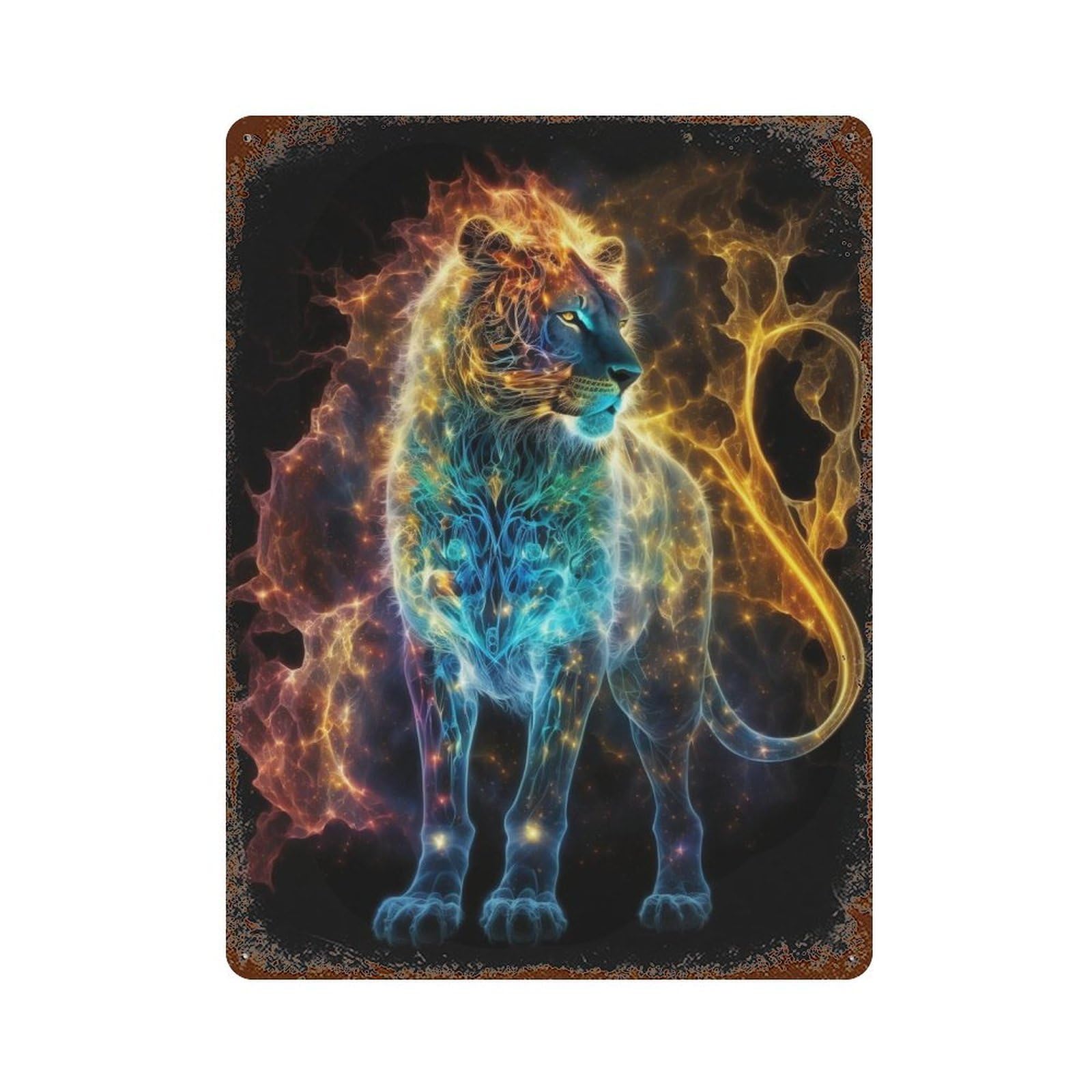 Enchanted Lion Art Print Rustic Tin Plaque 15.7"x11.8", for Pub, Kitchen And Man Cave Decor, Vintage Wall Decor