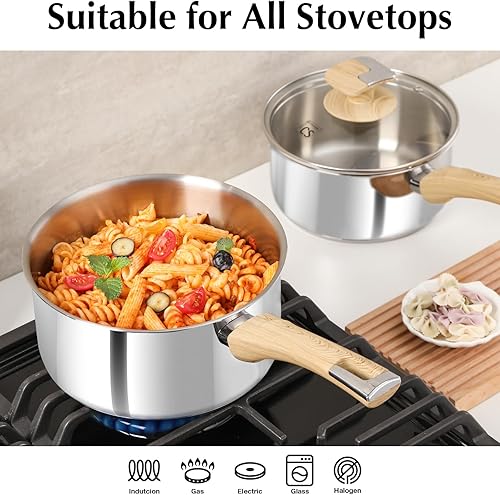 Miniatura 6 de KOCH SYSTEME CS Juego de cacerolas de acero inoxidable, 6 macetas de acero inoxidable 1810 con tapas, 1 cuarto de galón, 2 cuartos de galón, 3