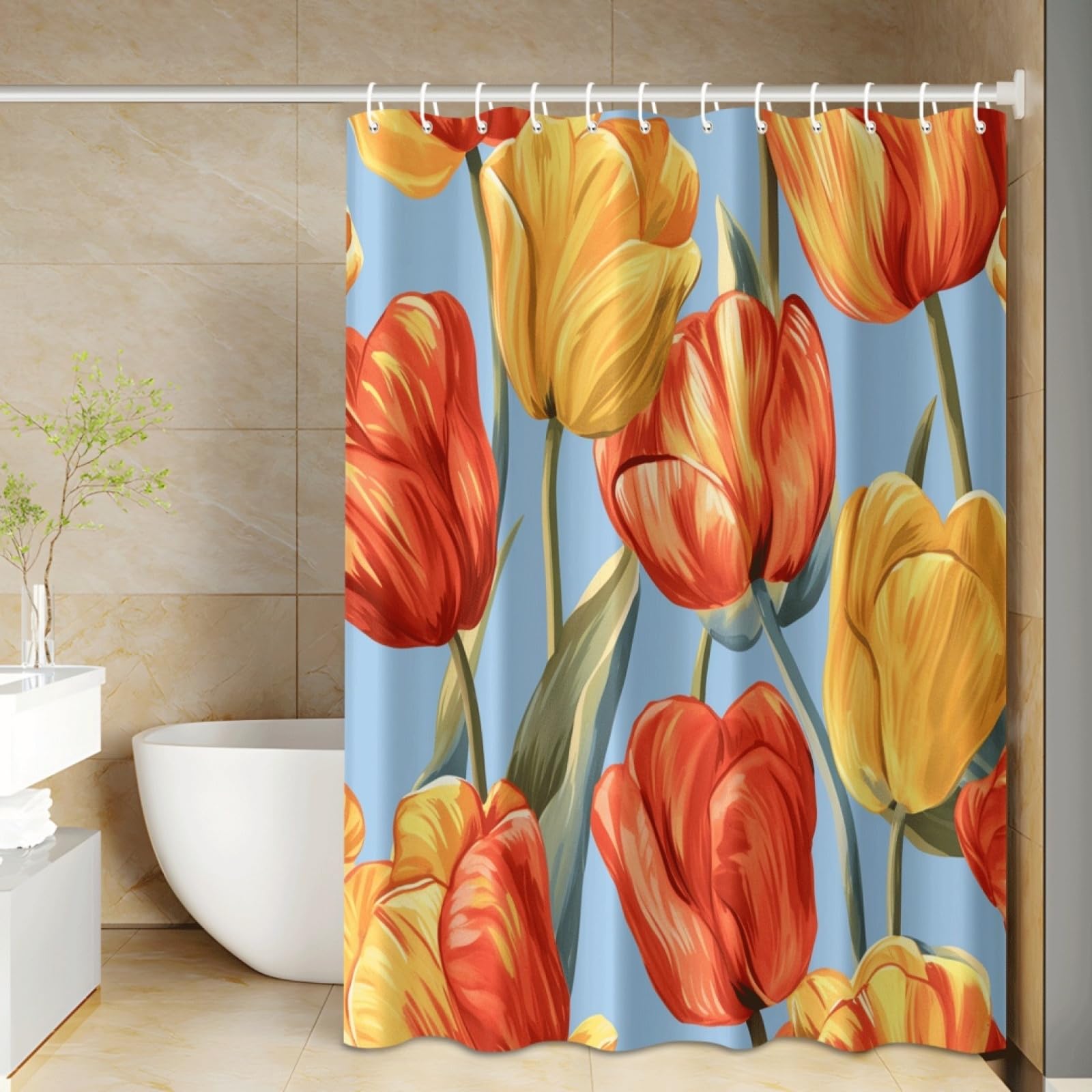 Rideau de douche bleu clair jaune en polyester 180x220cm lavable