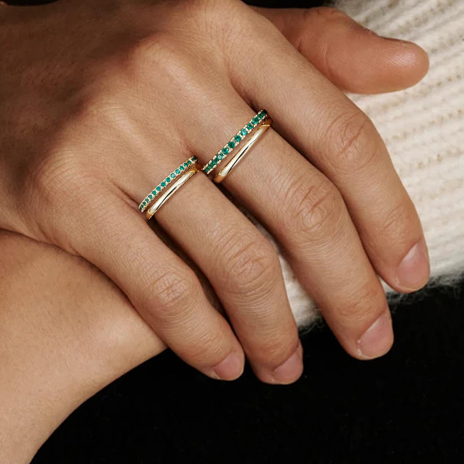 COLOYAN 18K Gold Plated Stackable Rings for Women Non Tarnish, Mixed Metals Multi Ring, Colored Cubic Zirconia Stacking Rings Jewelry - Image 5