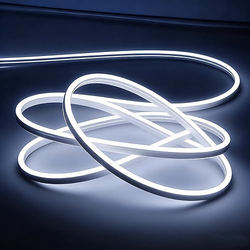 Miniatura 28 de Luces LED de neón flexibles blancas de 16.4 pies/5 m, 12 V CC, impermeables, luces LED de neón flexibles para decoración de interiores y exteriores