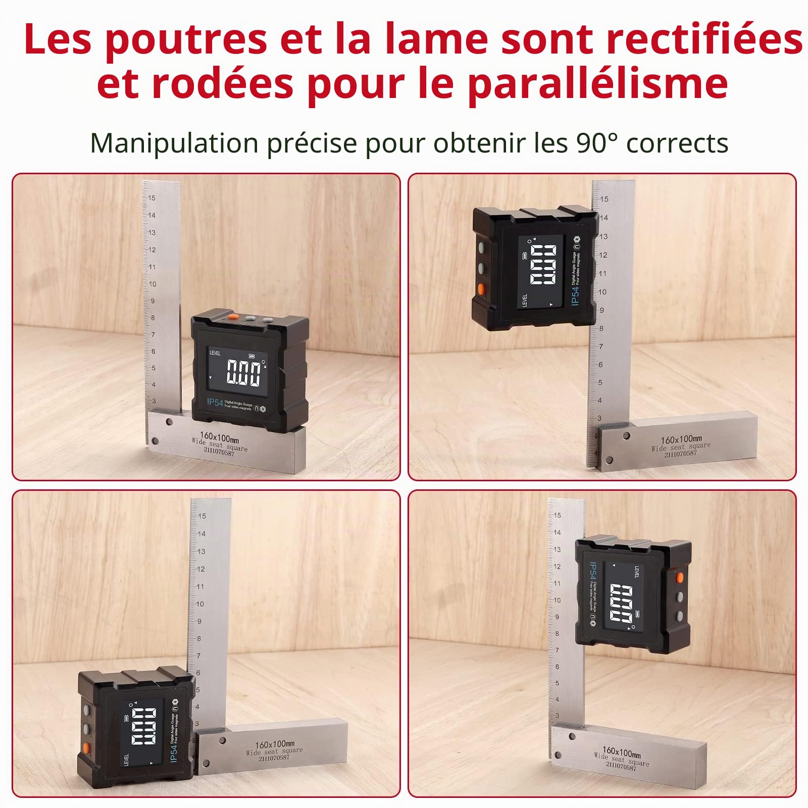 XUNTOP 4Pcs 90° Équerre à Chapeau en Acier au Carbone MM/POUCE Équerre de Menuisier Règle d'Angle Droit pour Menuisier, Charpentier, Travail du Bois