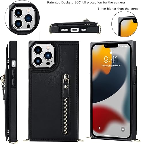 Miniatura 7 de Funda cruzada para teléfono iPhone 13 Pro Max de cuero con tarjetero, funda protectora extraíble y ajustable con botón compatible con iPhone 13 Pro