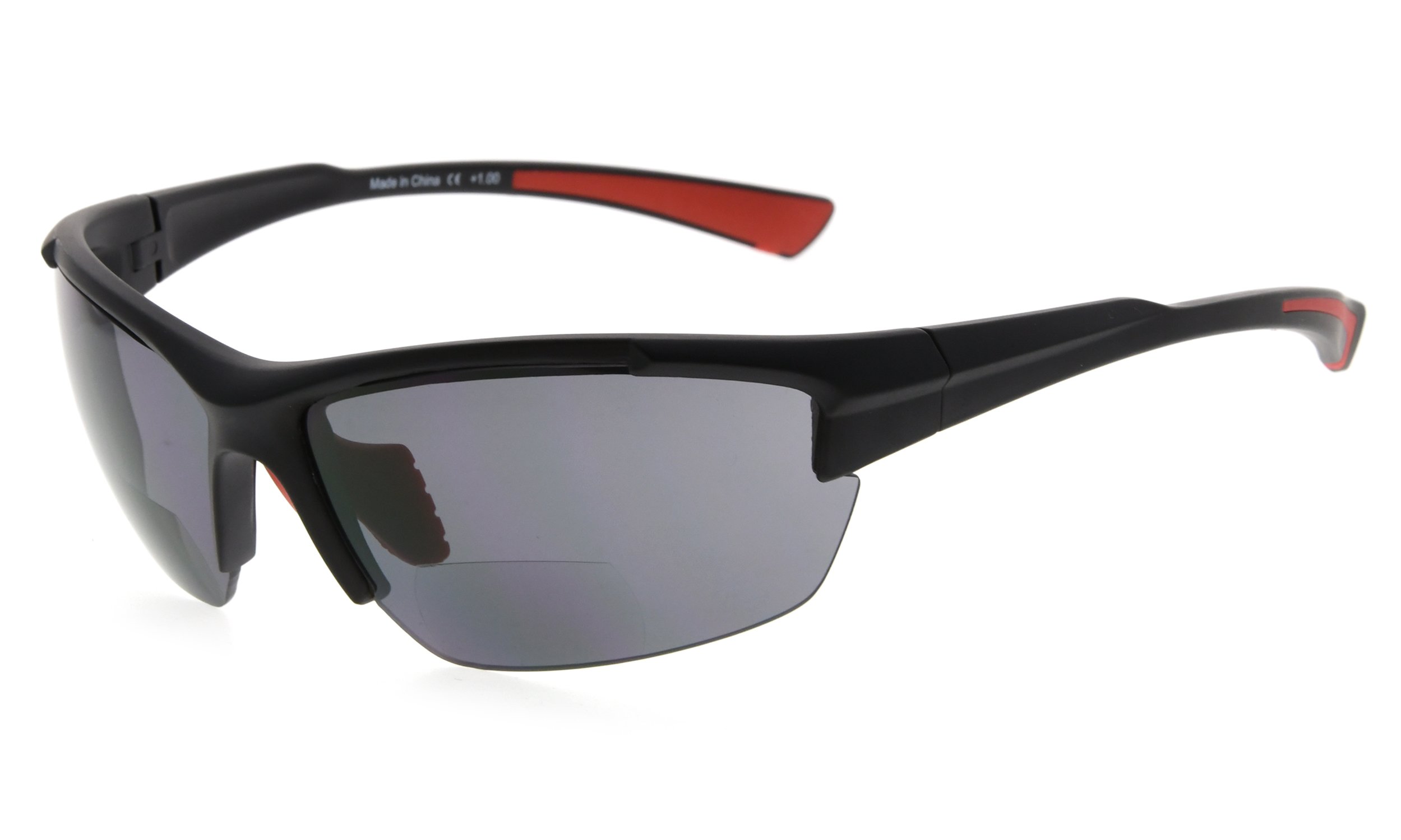 Eyekepper Bifocal Sunglasses for Women Men 3.5, Black Frame/Red Arm