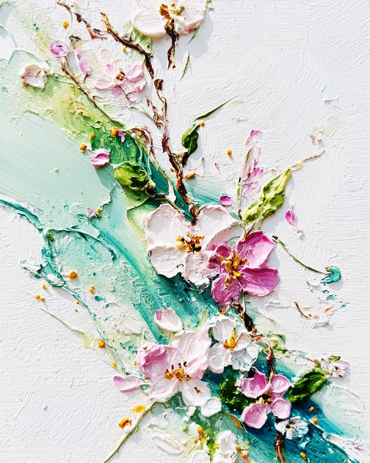 Liubaishi Multicolour Paint By Numbers For Adults, Diy Acrylic Painting Kit, Spring Branch Flower Stream, 40X50 Cm Canvas