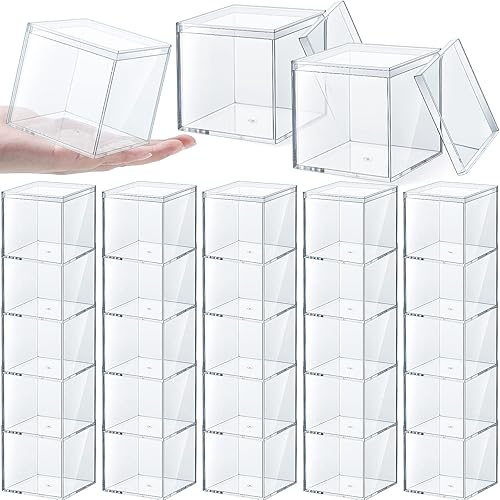 Yulejo 30 cajas de almacenamiento de acrílico resistentes, recipientes cuadrados de plástico transparente con tapa, 3.3 x 3.3 x 3.3 pulgadas, para