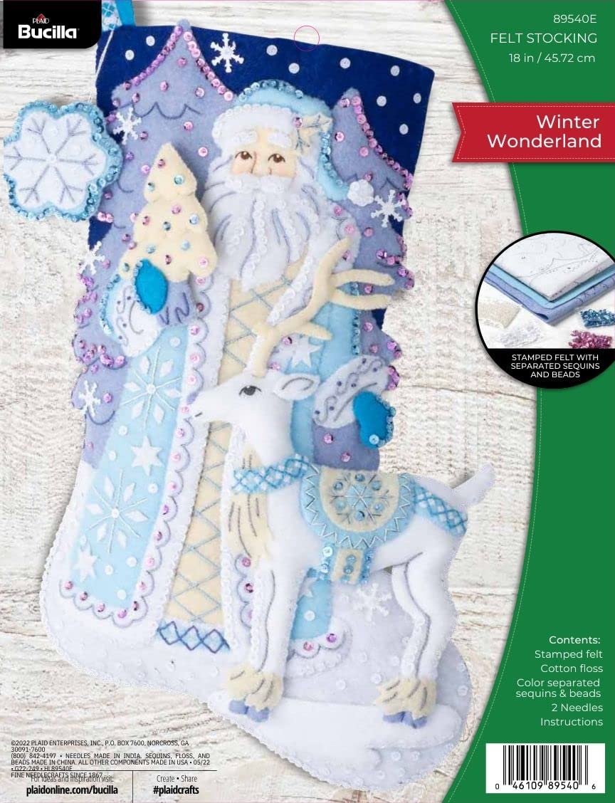 BucillaWinter Wonderland 18" Felt Applique Stocking Making Kit, Perfect for DIY Needlepoint Arts and Crafts, 89540E