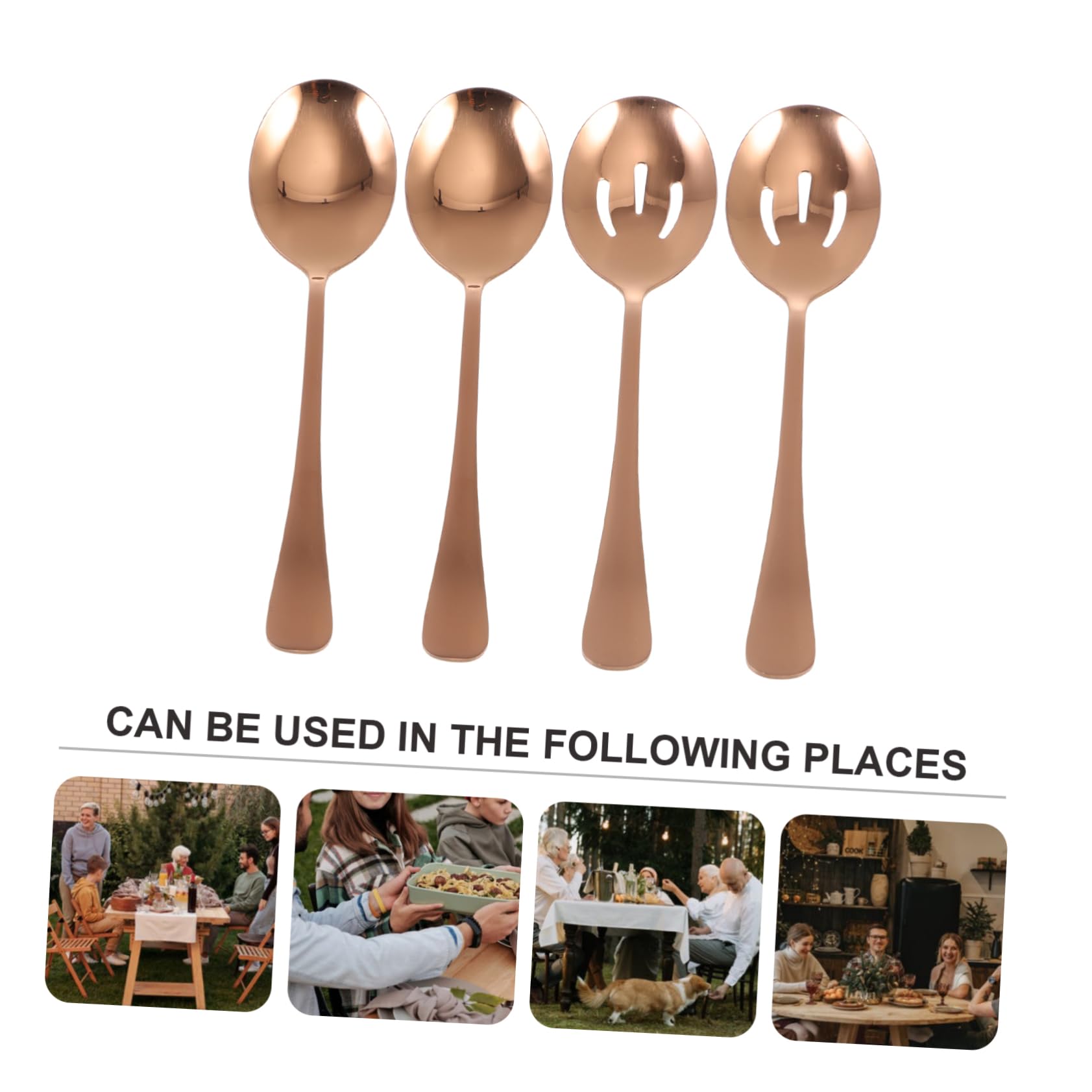 NAMOARLY 4-pc Stainless Steel Serving Set Includes Spoon Colander Salad Spoon for Public Use Safe for Dinner Parties