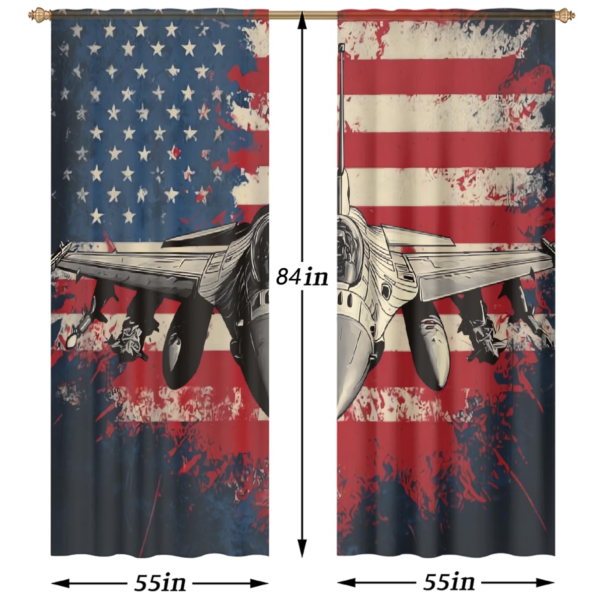 Tende in voile per soggiorno, camera da letto, finestre, 2 pannelli, tasca per asta, semi trasparente, tenda trasparente con bandiera del jet usa e bandiera dell'indipendenza, 140 x 213 cm x 2