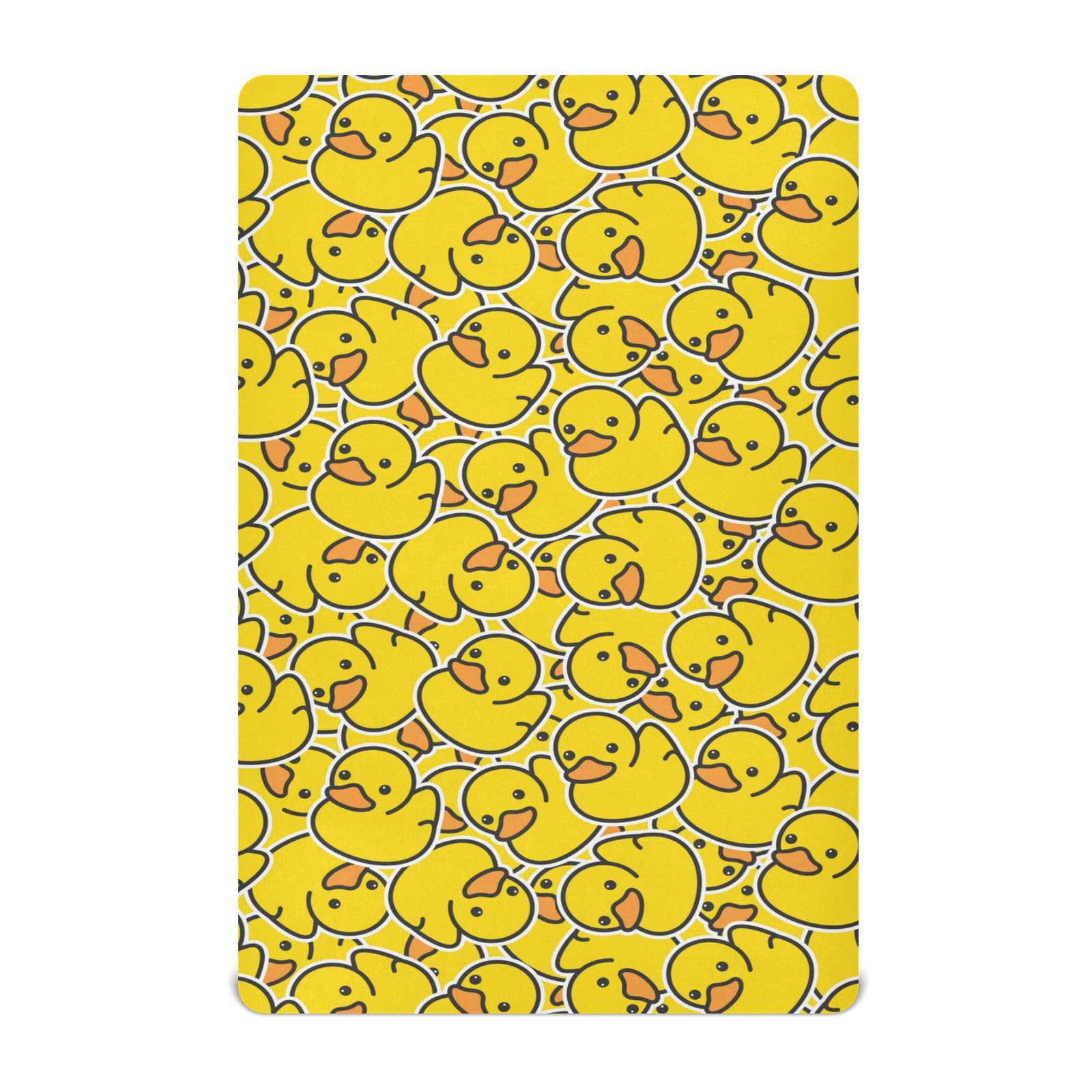 Crib Sheets for Boys Girl Cartoon Duck Neutral Mini Crib Mattress Sheets Fitted, Rubber Ducky Toddler Baby Sheets for Crib Mattress Soft & Breathable 39 * 27 * 5In