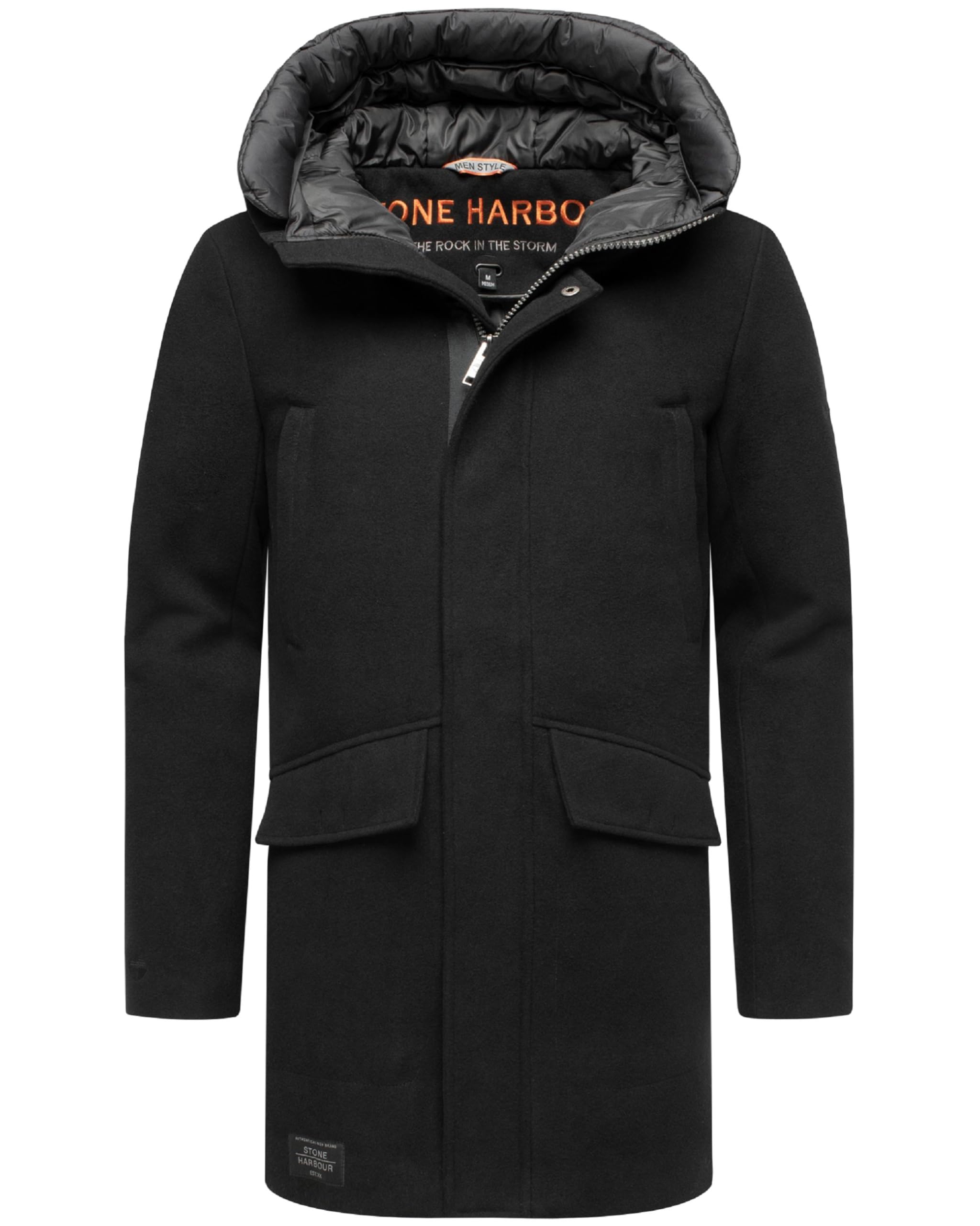STONE HARBOUR Herren sportlich-eleganter Wintermantel in Wollmantel-Optik mit Brusttaschen und abnehmbarer Kapuzenblende Fenroos XX S-3XL