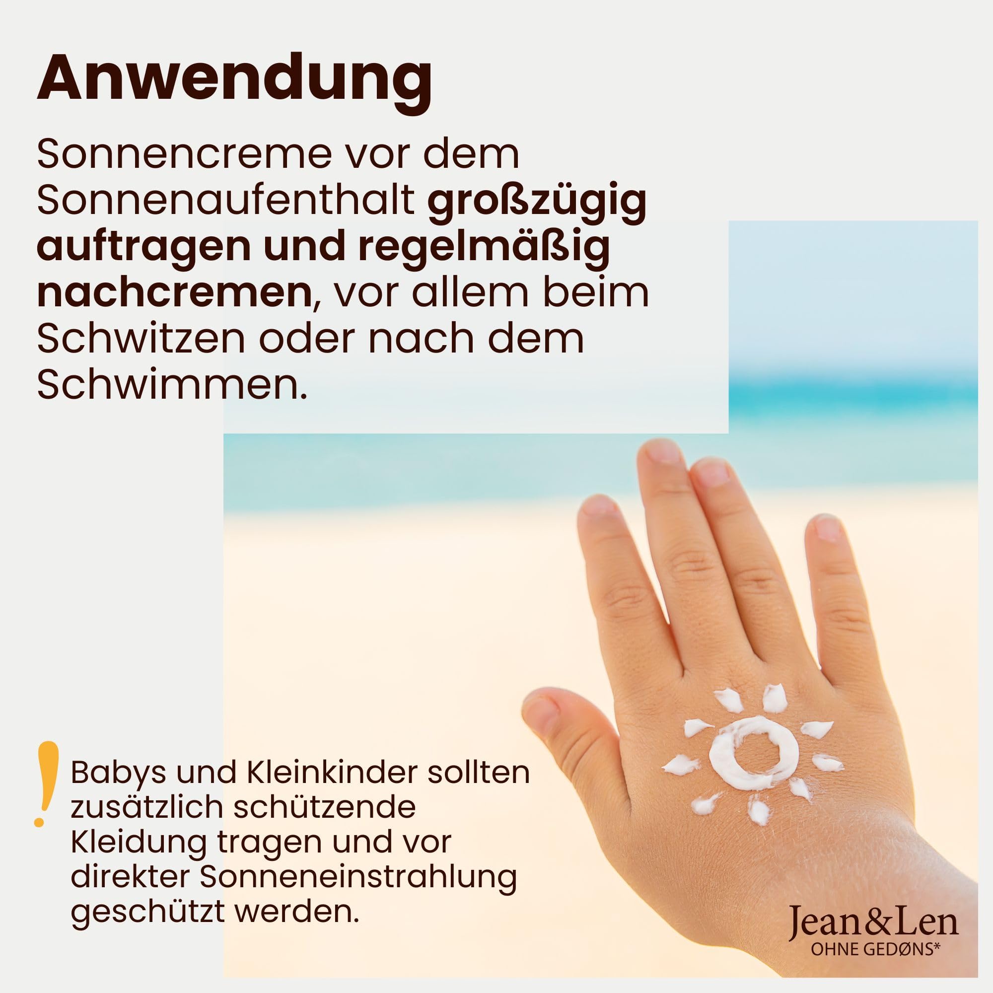 Jean & Len Sensitiv Sonnencreme Baby & Kids 50+ LSF, parfümfrei, wasserfest, für empfindliche Kinderhaut ab 6 Monaten, ohne Octocrylen & Duftstoffe, vegan, Kindersonnencreme, 100 ml