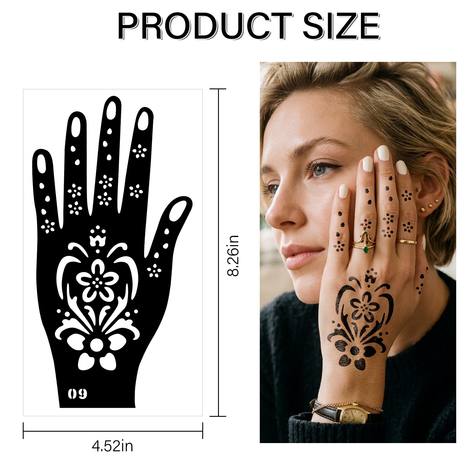 RAZET 20 Fogli Stencil per Tatuaggi per Mani, Modelli Autoadesivi per Palmi e Dita, Adesivi per Tatuaggio Temporaneo Indiano Arabo per Matrimoni e Feste