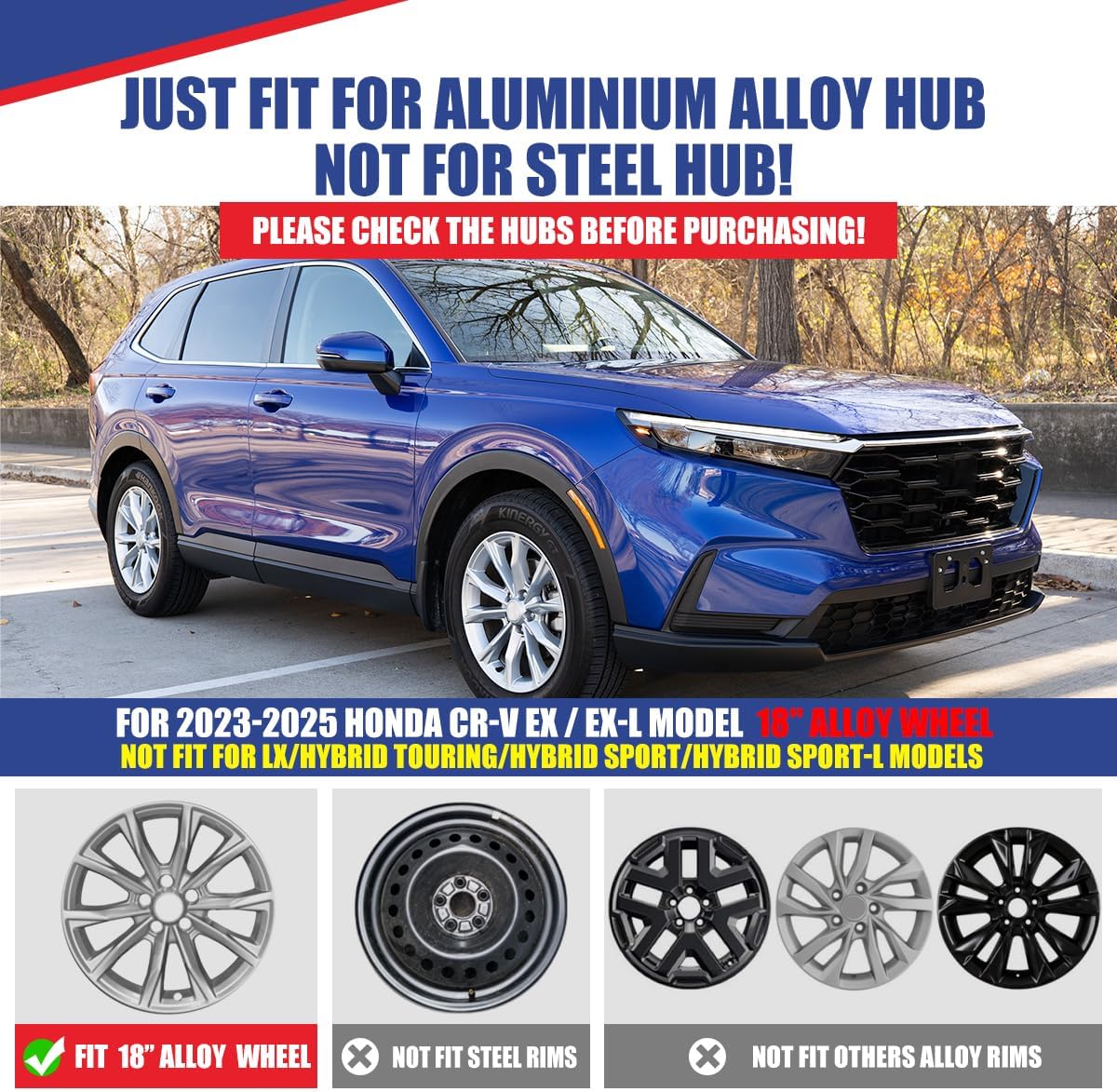 CPW 4Pcs 18 Inch Alloy Wheel Skins for Honda CR-V EX/EX-L Model 2023-2025, ABS+PC Material Snap-On Installation Matte Black