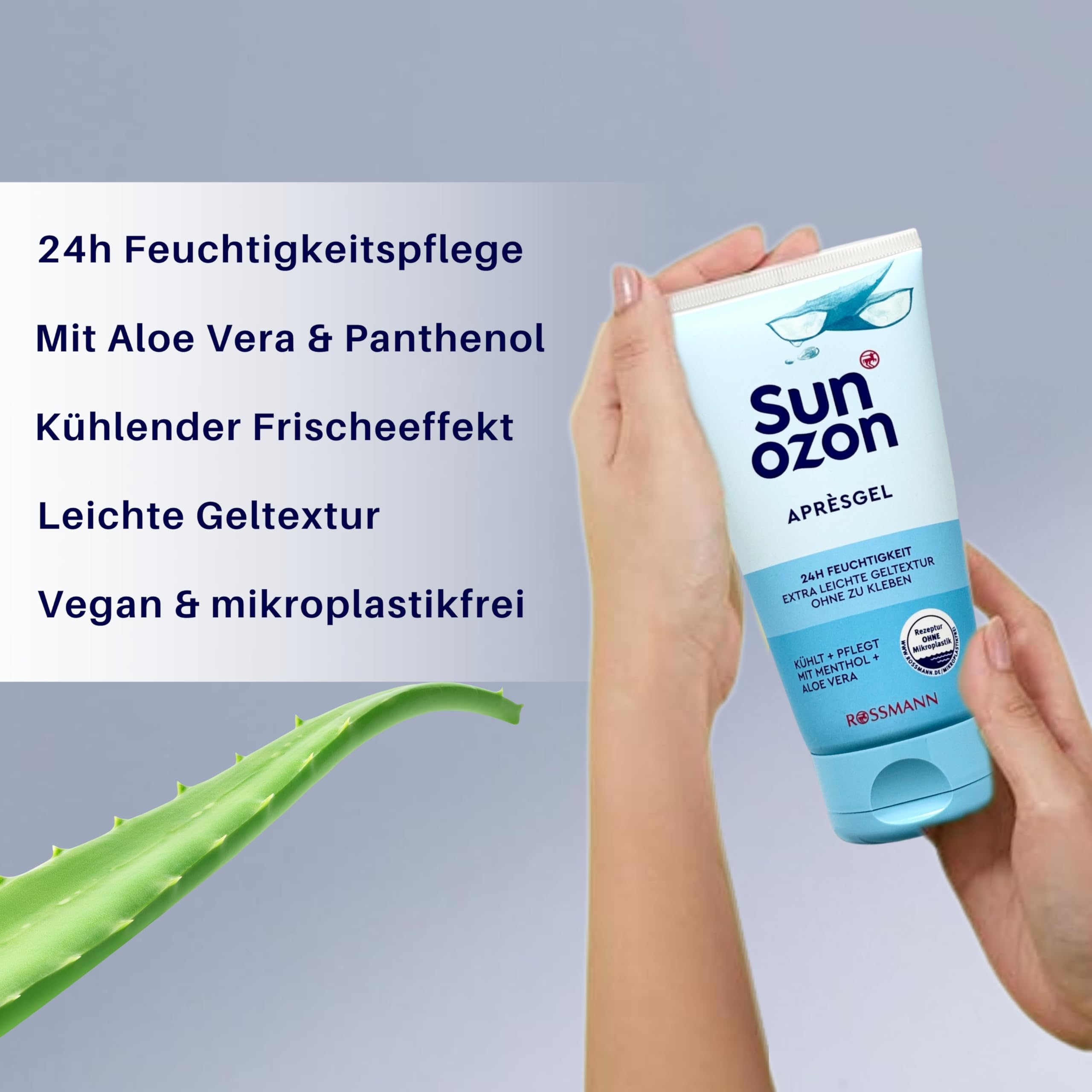 Sun Ozon Aprs Gel 24h Feuchtigkeit  After-Sun Gel mit Aloe Vera &  Menthol, khlend & pflegend, extra leichte Geltextur, vegan, ohne  Mikroplastik, 150 ml : Amazon.de: Kosmetik