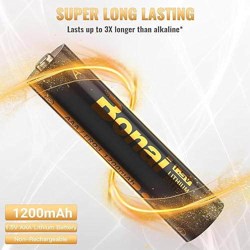 Miniatura 2 de BONAI Baterías de litio AAA, 8 unidades de 1.5 V de alta capacidad de larga duración Triple A baterías de máxima potencia para dispositivos de alta