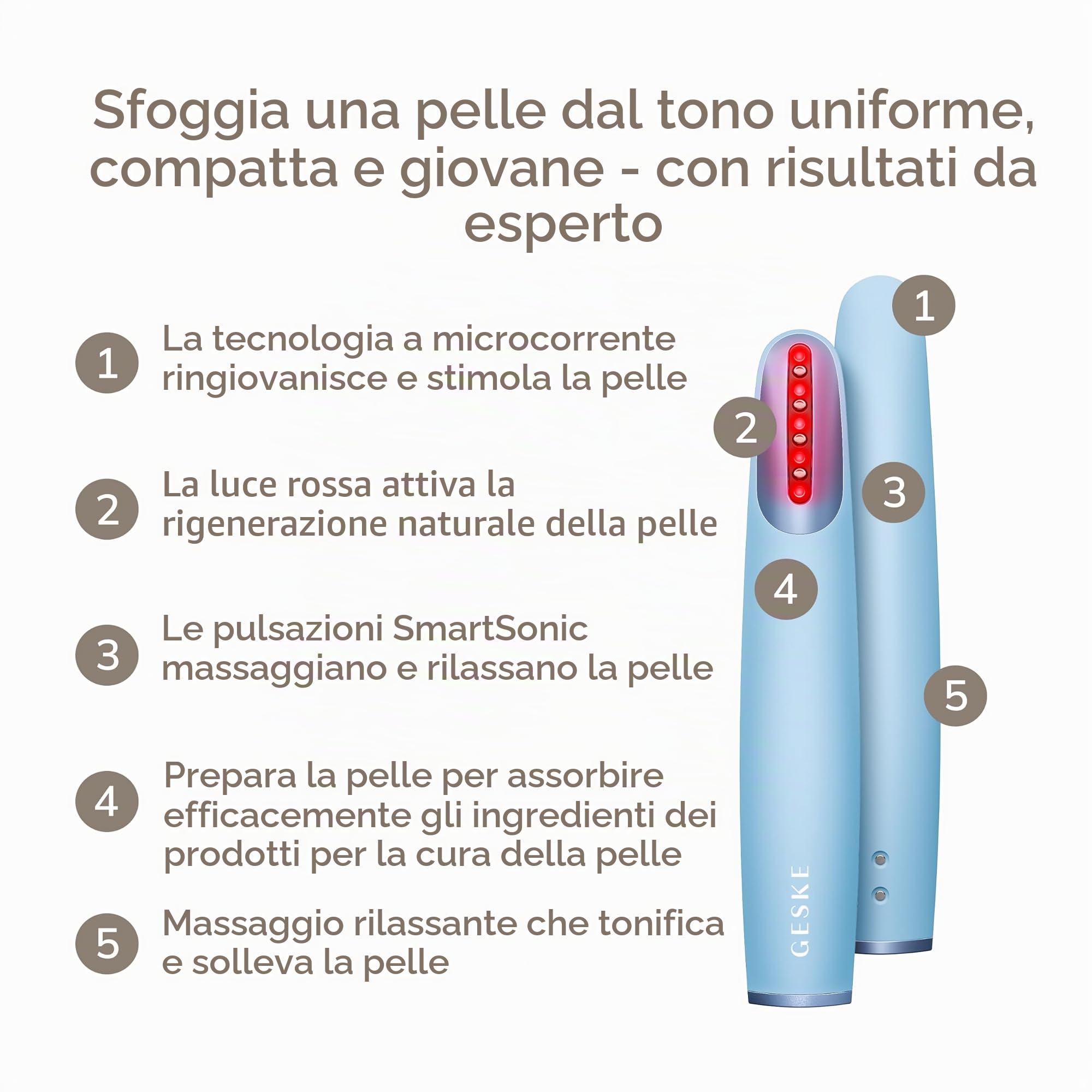 GESKE Skin Firming Wand | 7 in 1 | Anti-età | Lifting a microcorrente | Strumento di skincare | Rimozione rughe per una pelle soda e giovane | Rassodante viso | Red LED Light Technology