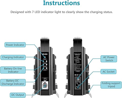Miniatura 3 de Neewer Cargador de batería de doble canal con bloqueo en V y fuente de alimentación de 16.5 V CC, compatible con todas las placas de montaje en V