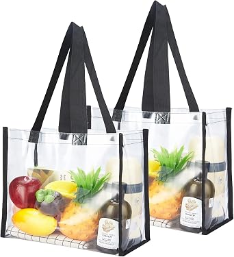 HAOGUAGUA 2-Pack Clear Tote Bag Stadium معتمد 12x12x6 ، شفاف انظر من خلال Clear Tote Bag للعمل ، الحفلات الموسيقية