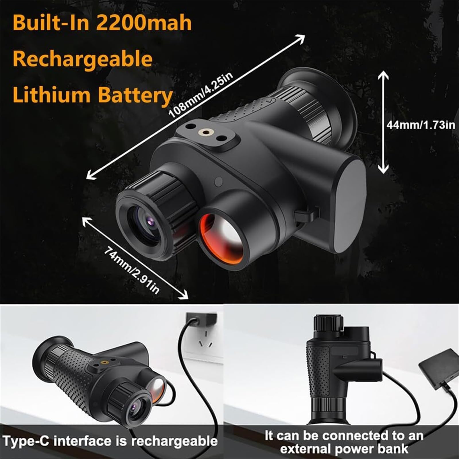 Gafas de visión Nocturna 4K montadas en la Cabeza, monocular infrarrojo con Zoom 8X, batería de 2200 mAh, Tarjeta de 32 GB, Rango de visión de 300 m for Acampar, vigilancia, Caza