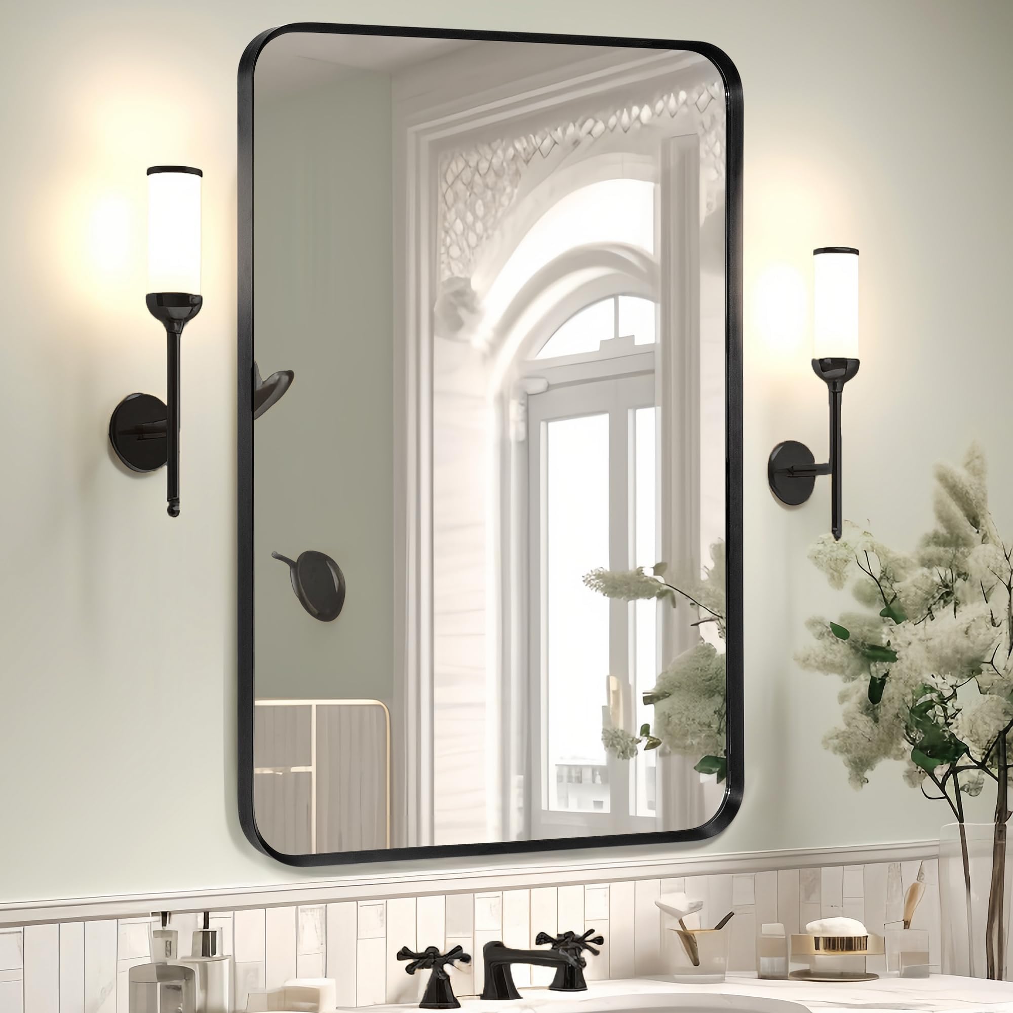 Amazon.com: SYATO 2-Pack Black Bathroom Mirrors 36x30 Inch Black Frame ...