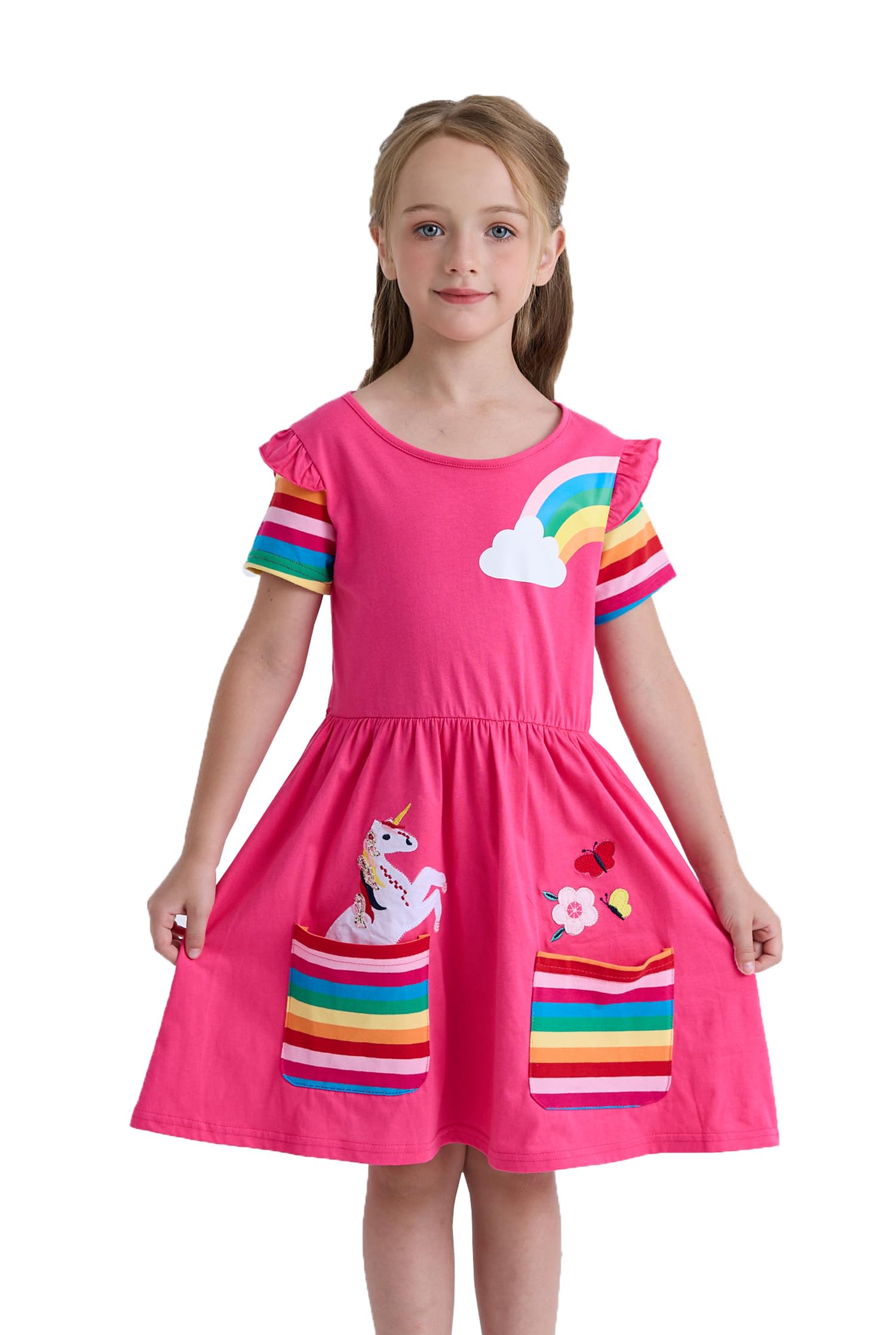 Wamvp Vestido T-Shirt para Niñas Algodón Manga Corta Casual Niñas 3-8 Años
