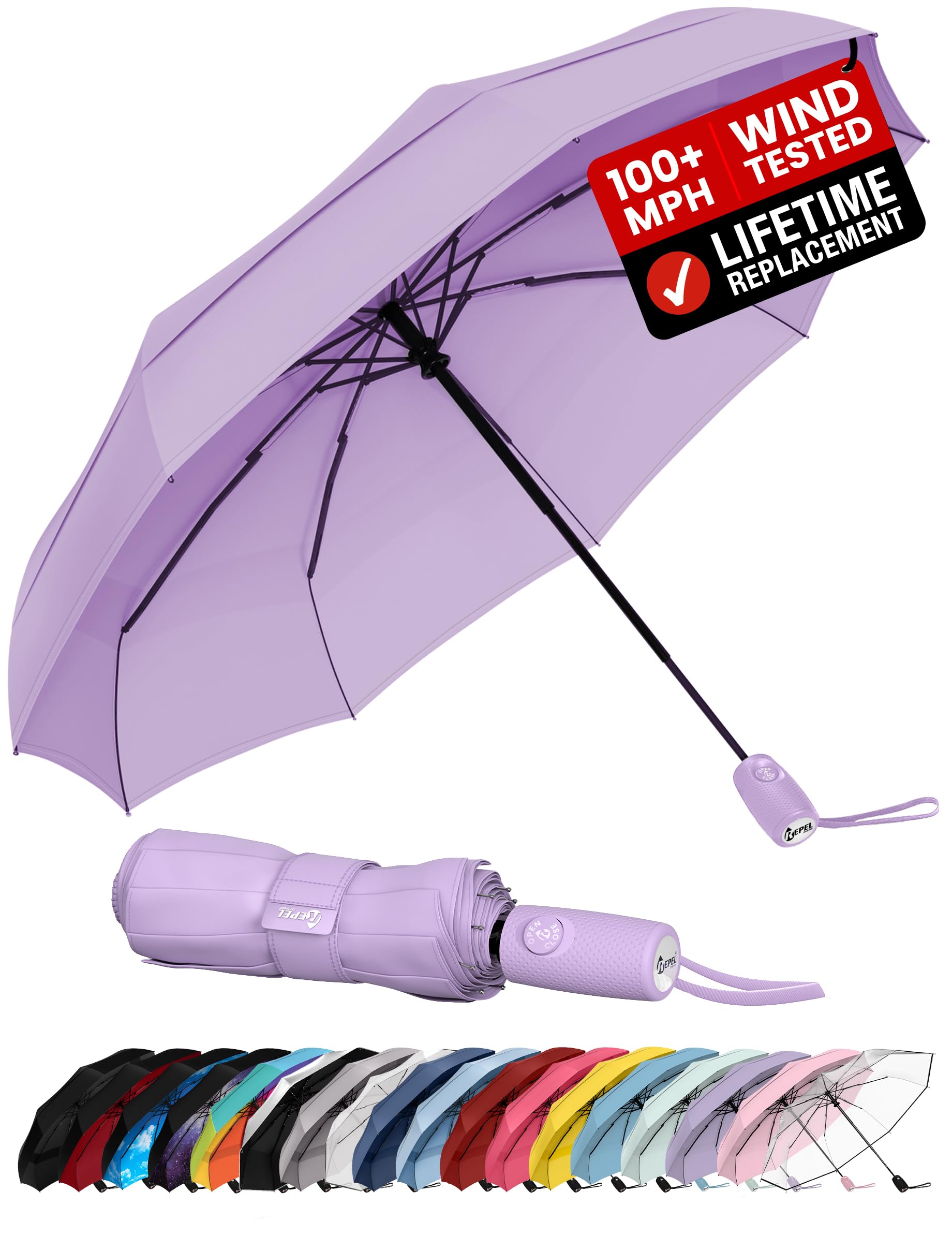 Windproof Travel Umbrella - Compact &amp; Withstands Winds up to 100MPH, Strongest Premium Auto Folding Umbrella for Rain and Sun - Durable, Light &amp; Portable for Women &amp; Men, Fits Backpack &amp; Cars