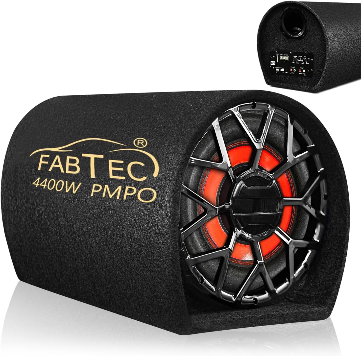 FABTEC 8" Car Bass Tube Subwoofer with Inbuilt Amplifier Deep Bass & Powerful Sound Premium Grey Finish