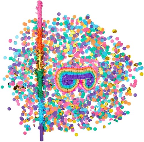Miniatura 9 de BLUE PANDA Palillo de piñata arcoíris de 30 pulgadas con venda de ojos arcoíris y confeti colorido, murciélago de piñata para suministros de fiesta
