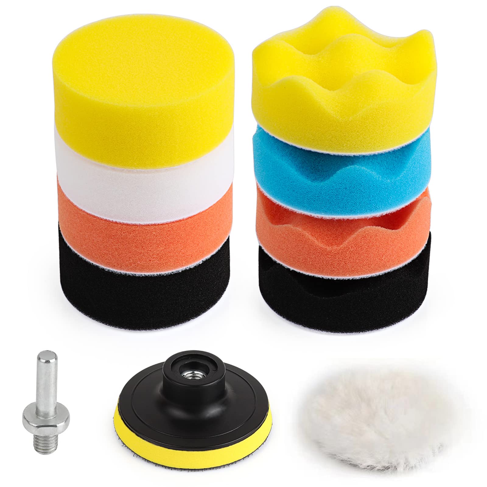 Kshineni 80mm Polierschwämme Pads, 11tlg Polieraufsatz Akkuschrauber Polierpad Set Autopolitur Pad für Exzenter Poliermaschine Schleifmaschine zum Polieren, Schleifen, Wachsen