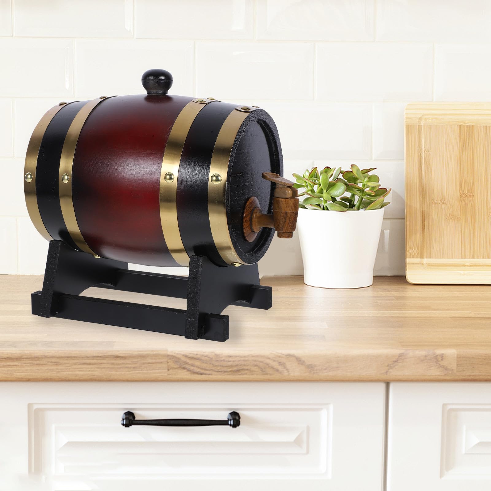 IMIKEYA Barril de Vino de Madera Maciza 1,5 L Rojo, Estilo Rústico