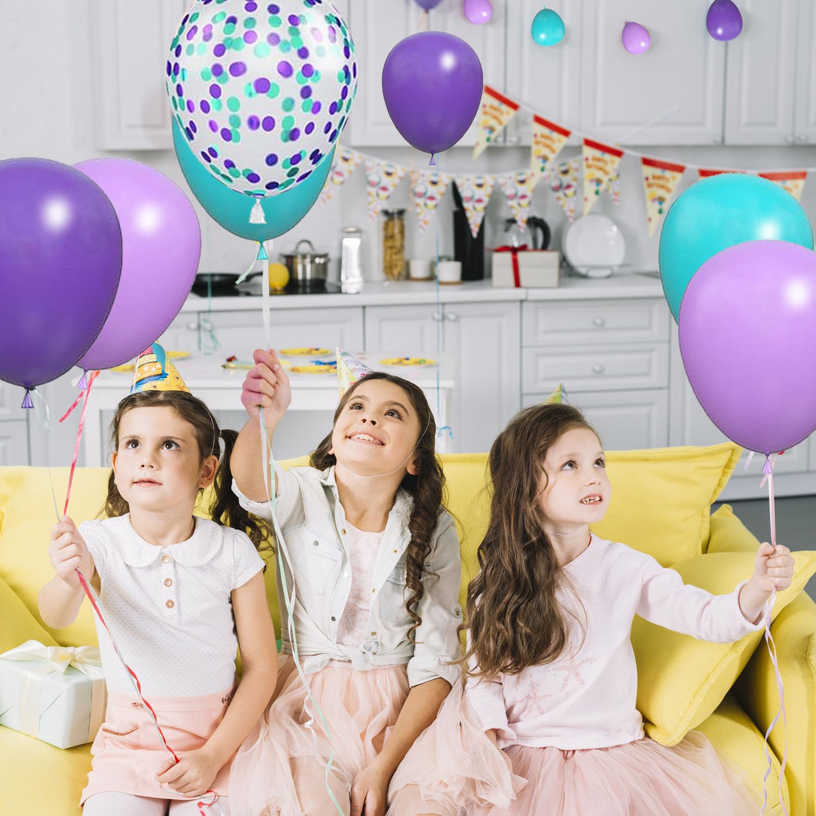 Set Decorazioni Compleanno 12 Anni Ragazza – Viola – 28 Pezzi: Palloncini, Striscione, Ghirlande E Torta