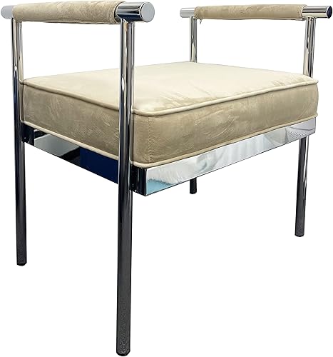 First of a Kind Banco de asiento de champán moderno con brazos, estilo moderno, tapizado de terciopelo, banco de champán con marco plateado, banco