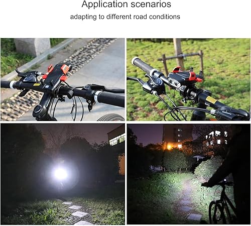 Miniatura 9 de Soporte para teléfono de bicicleta 4 en 1 con luz, bocina, carga USB, 500 lúmenes, resistencia ultra larga, impermeable, fácil instalación, para