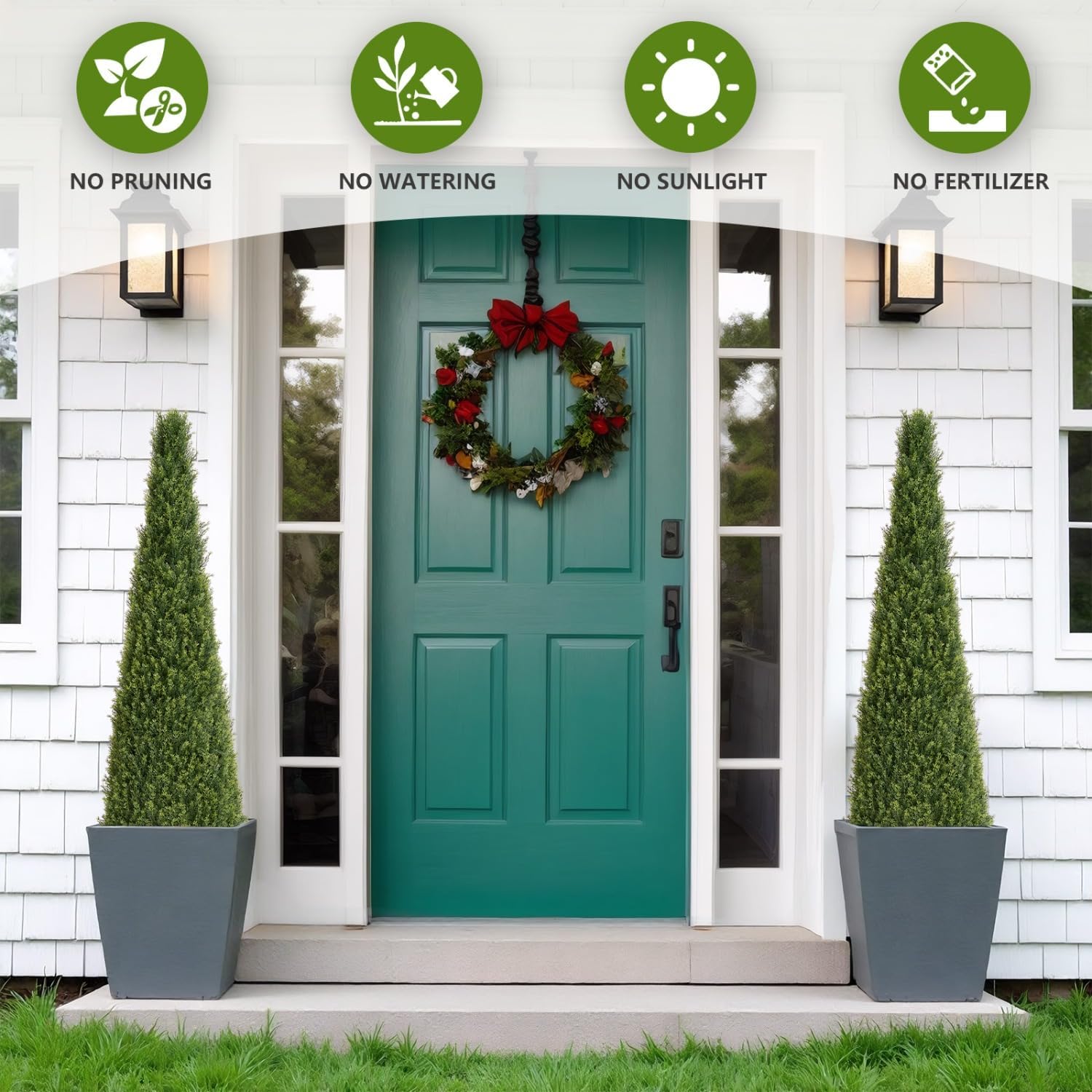 5FT Artificial Cedar Topiary Trees, Rustic Barrel Planter, Outdoor Indoor Realistic Faux Pine Shrubs Plants, Fake Cypress Trees for Home Offices Porch Xmas Decor