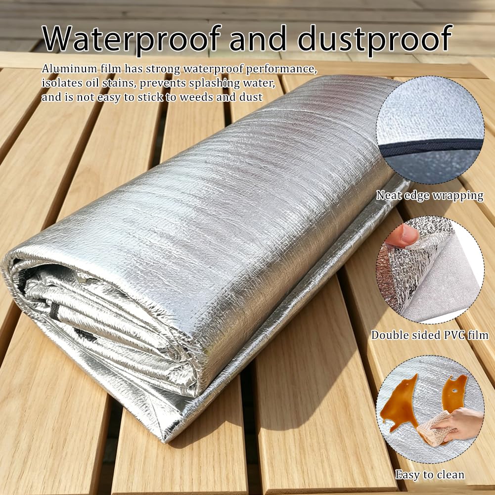 Aluminiowa mata izolacyjna, 200 x 200 cm, karimata piankowa na kemping, składana mata izolacyjna, mata namiotowa, mata podłogowa, mata termiczna z folii aluminiowej i EPE