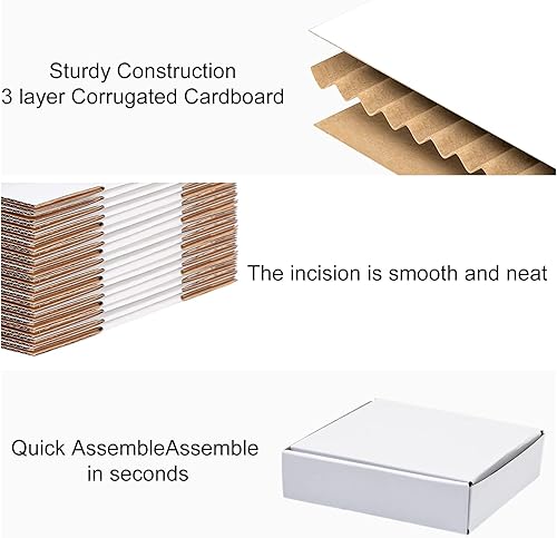 Miniatura 3 de KBG Cajas de envío pequeñas de 4 x 4 x 1 pulgadas, sobres de cartón corrugado blanco para negocios, paquete de 50 cajas de correo pequeñas, caja de
