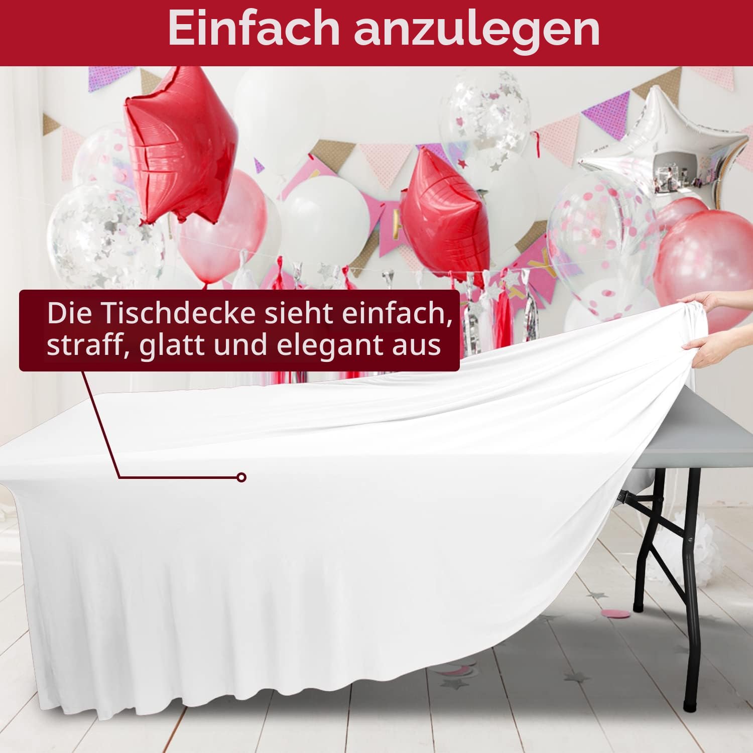 Thick 2 in 1 Spandex Tabelle Rock und Tabelle Abdeckung 8ft, Rechteck Fitted Tischdecke mit plissierten Rock, faltenfreie rechteckige Tischdecke für Bankette (Weiß, 244 * 76 * 74CM)