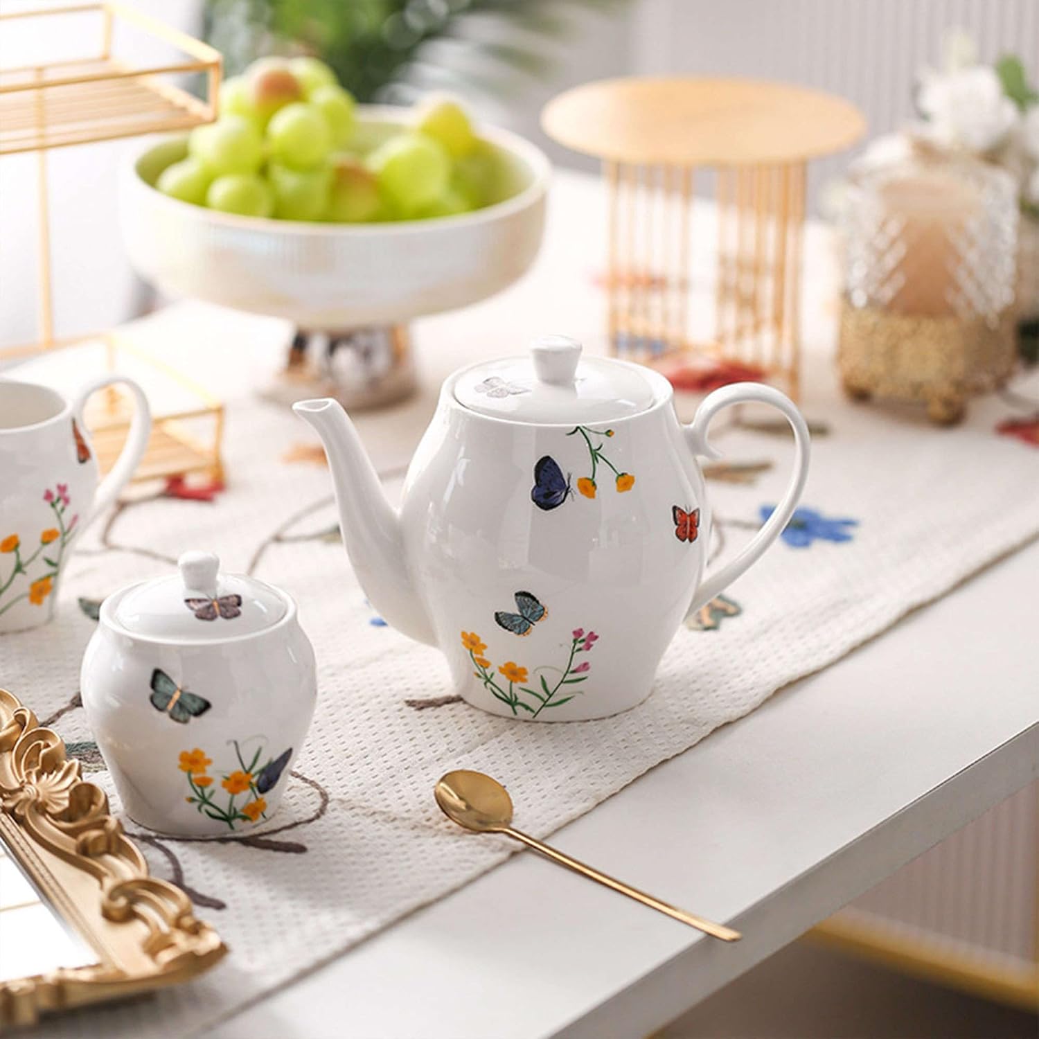 Sugar Bowl,Seasoning Canister, Ceramic Sugar Bowl with Lid, Porcelain Sugar Pot with Spoon, Small Salt Pot, Storage Jar, for Coffee Bar, Restaurant-White-Sugar Bowl (Color : White, Size :