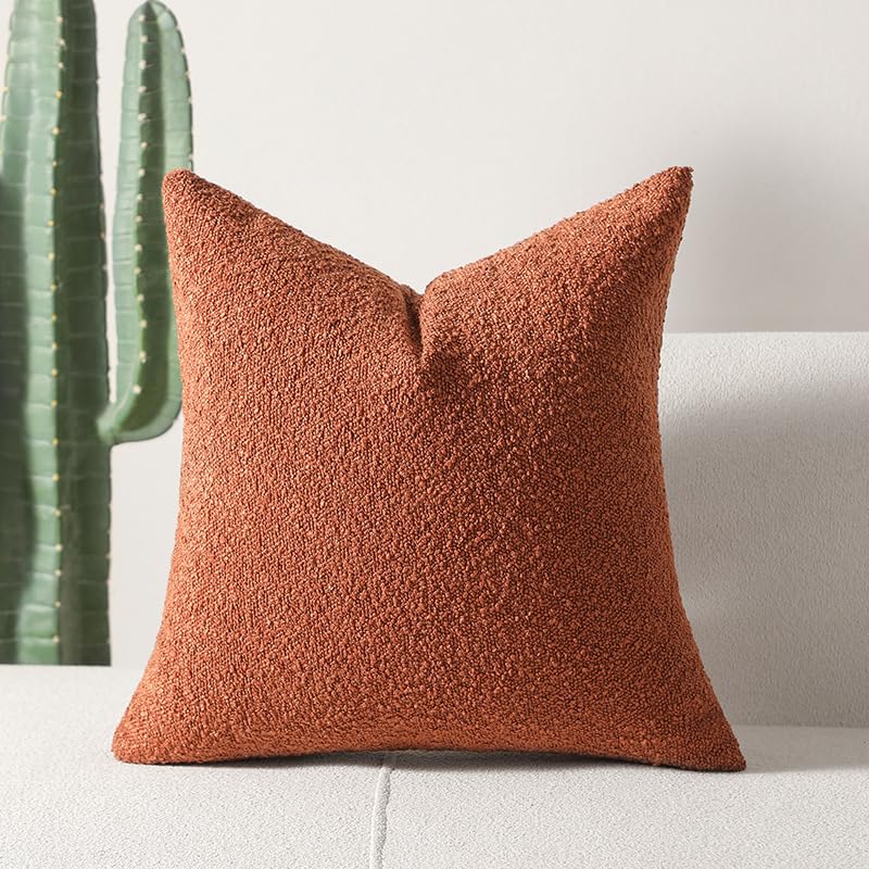 Juego de 2 fundas de cojín decorativas de Boucle para sofá, fundas de cojín cuadradas suaves y sólidas con textura para sofá, sala de estar, dormitorio, decoración del hogar (naranja, 18 x 18