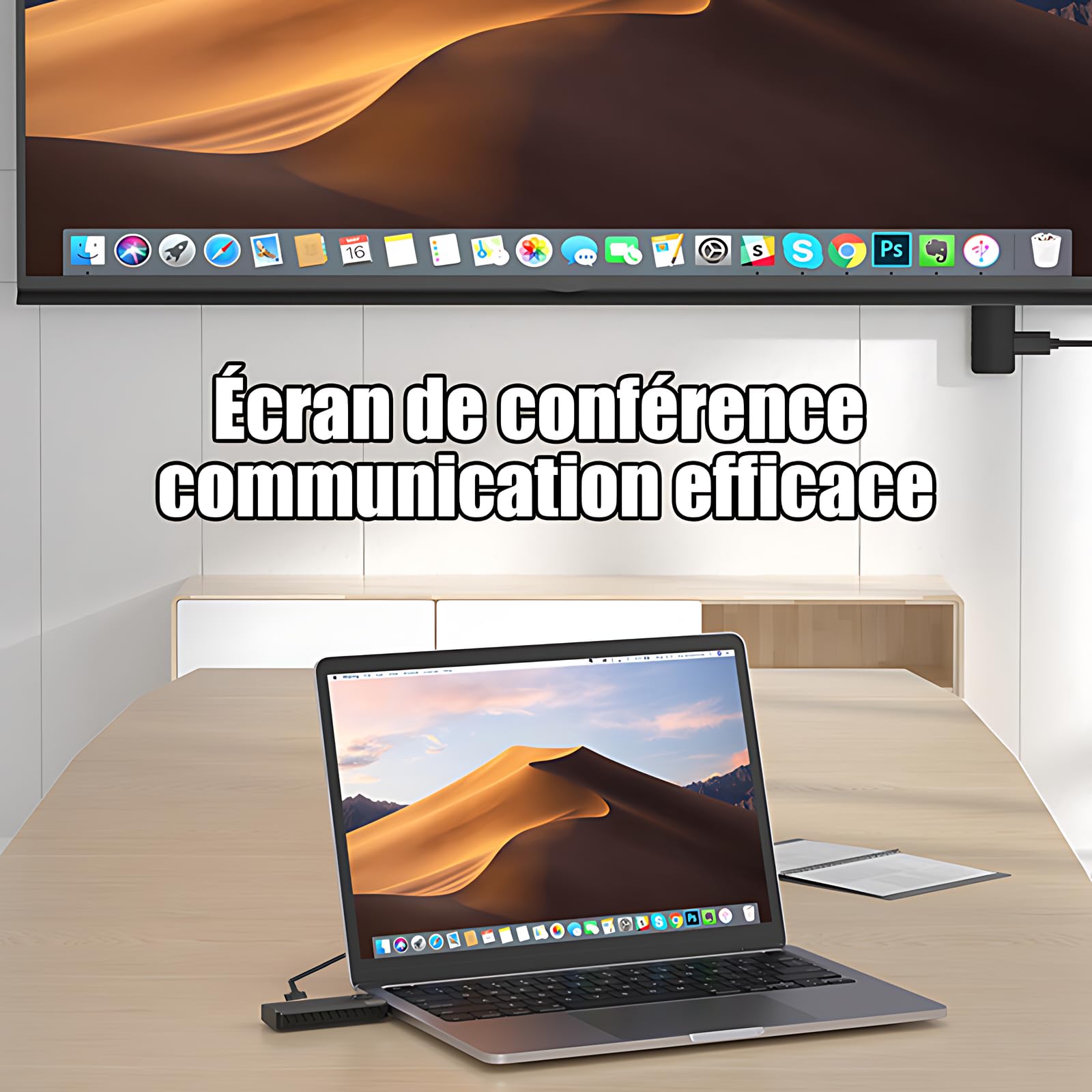 HDMI sans Fil Émetteur et Récepteur HDMI sans Fil,Portée de 50M, 2.4GHz/5GHz, Plug & Play, pour Ordinateur Portable, PC vers TV HD, Projecteur, Écran de conférence