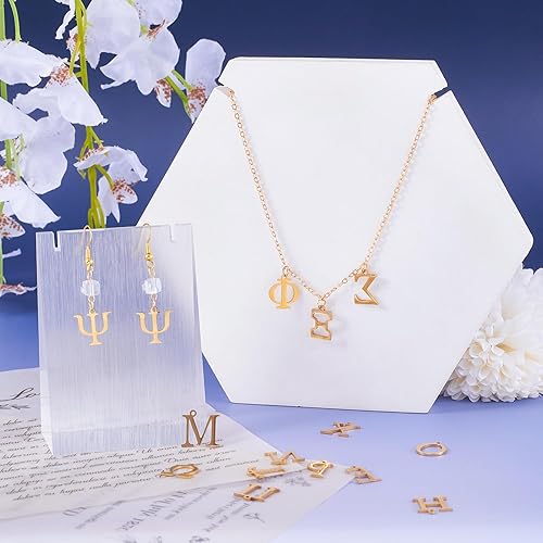 Miniatura 10 de Dijes de acero inoxidable 304 con letras griegas del alfabeto griego, dijes de alfabeto de metal, varios lotes a granel, dijes de letras para hacer