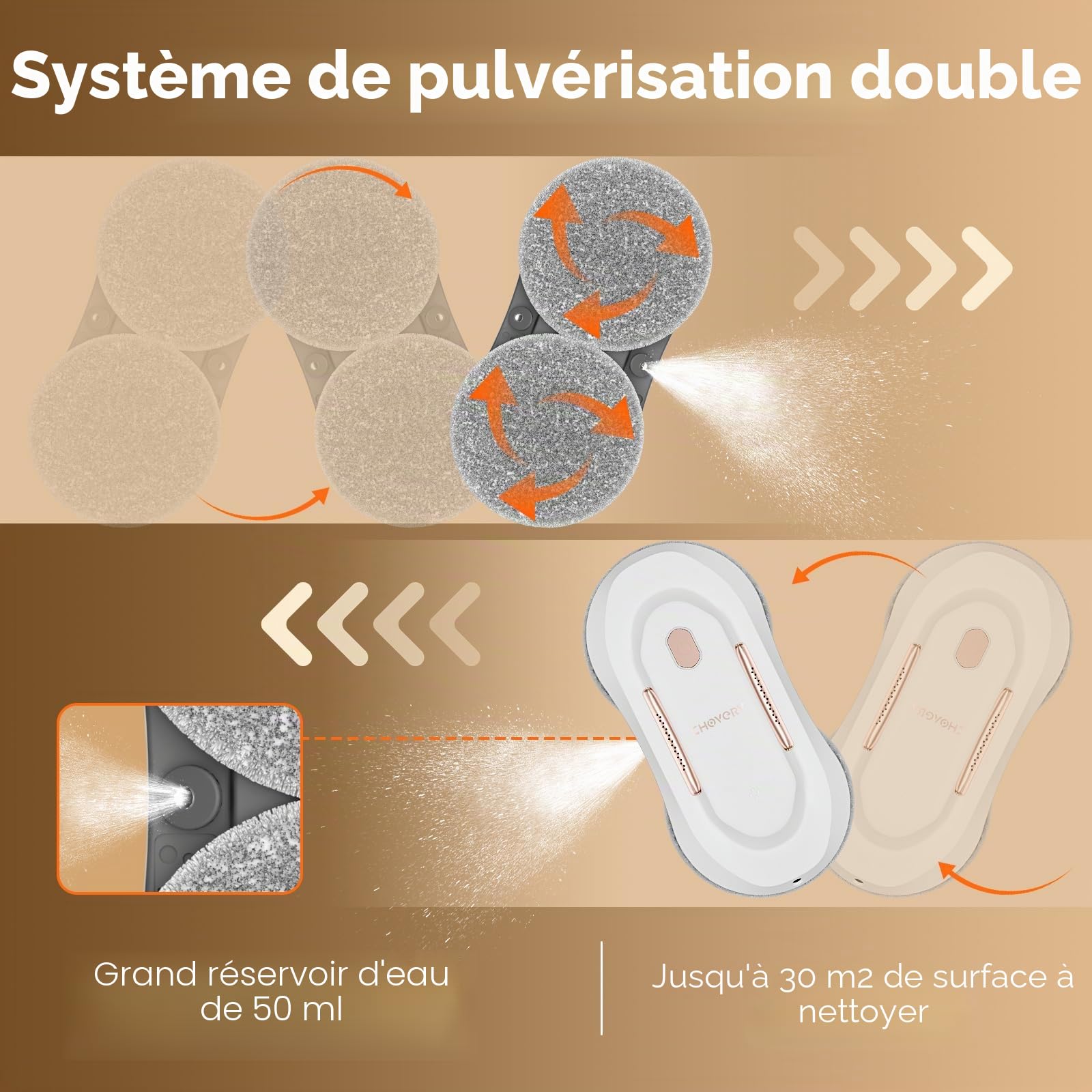 CHOVERY CL-3 Robot Nettoyeur de Vitre 3800Pa avec Fonction Pulvérisateur Robot Laveur de Vitre Automatique électrique avec Double Pulvérisation d'eau