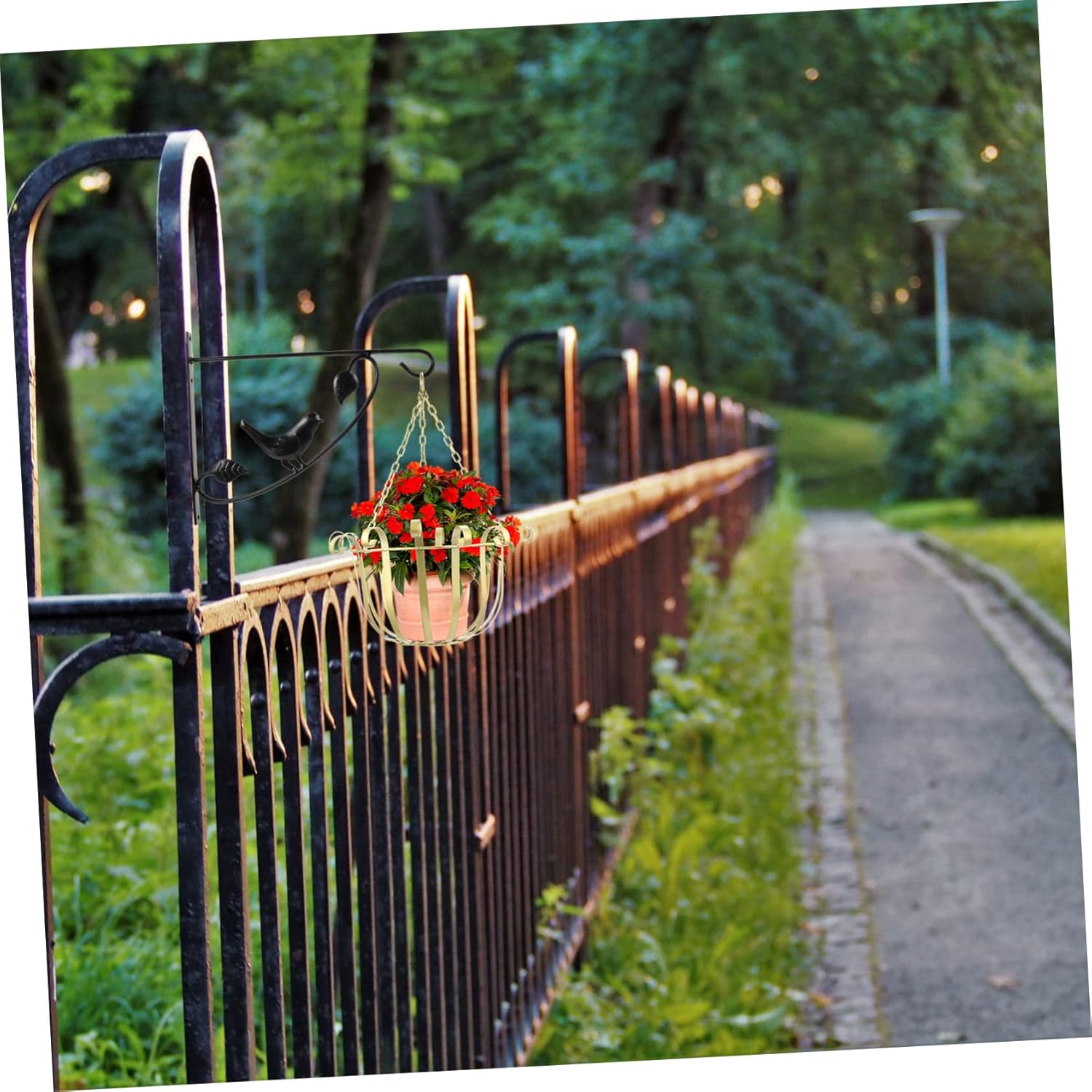 2pcs Wall-Mounted Wrought Iron Plant Brackets Vintage Hanging Flower Basket Hanger for Use Black Design for Pots Bird Feeders Wind Chimes