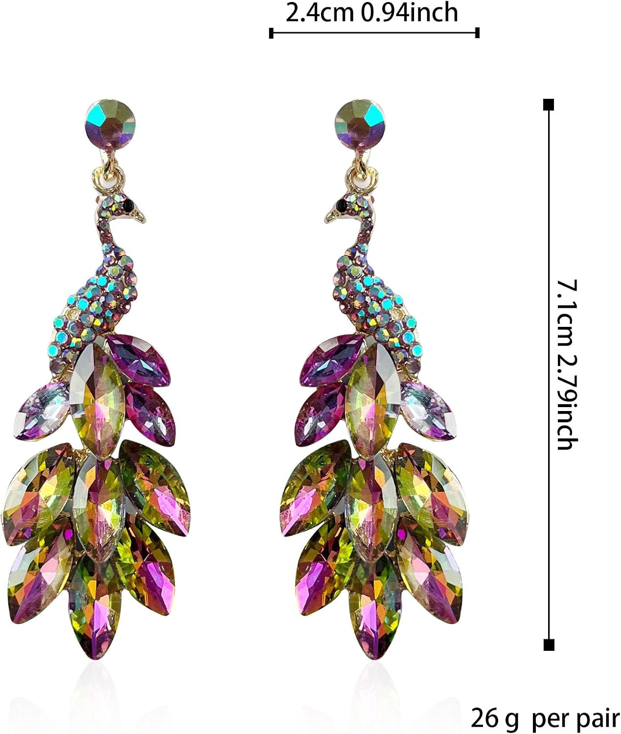 Vintage Peacock Dangle Earrings for Women Gold Plated Crystal Feather Peafowl Statement Drop Dangling Stud Earring Boho Exaggerated Birthday Holiday Jewelry Gifts