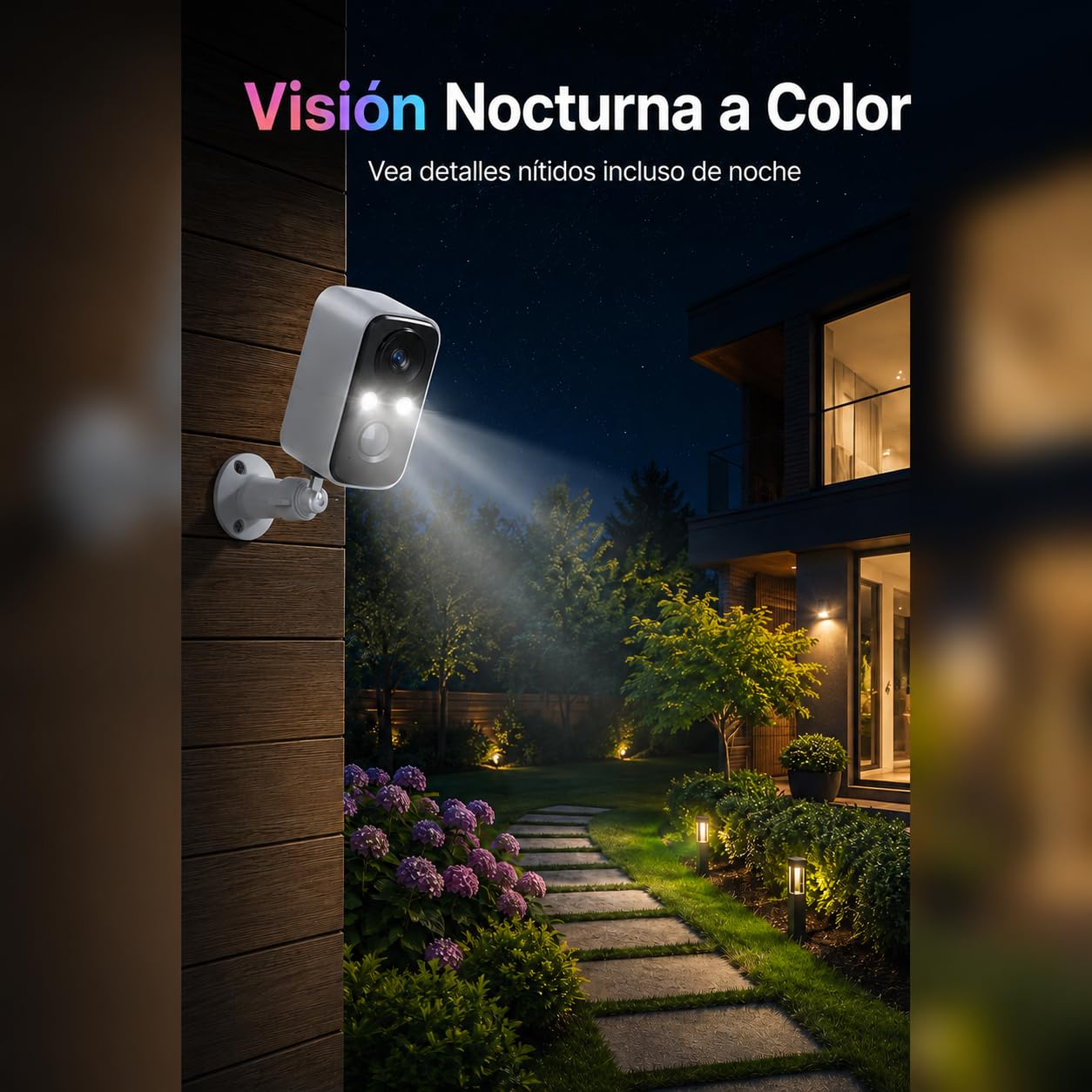 Pack de 3 Cámaras de Seguridad Solar 2K WiFi para Exterior, Visión Nocturna a Color, Detección PIR, Audio Bidireccional, Foco Integrado, IP66 Impermeable, para Hogar, Patio, Entrada y Garaje